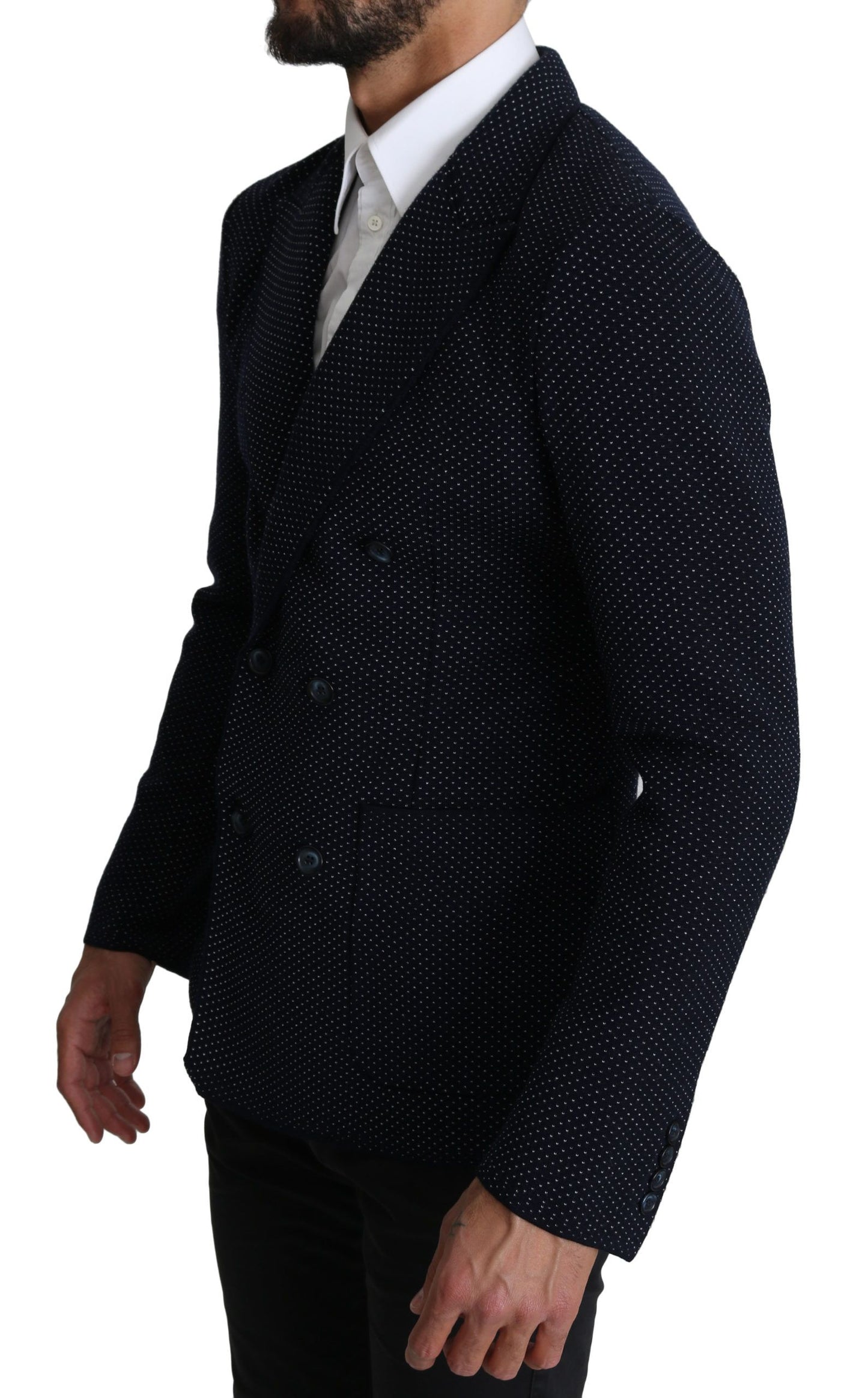 Dolce & Gabbana Elegant Dark Blue Dotted Slim-Fit Blazer IT44 / XS