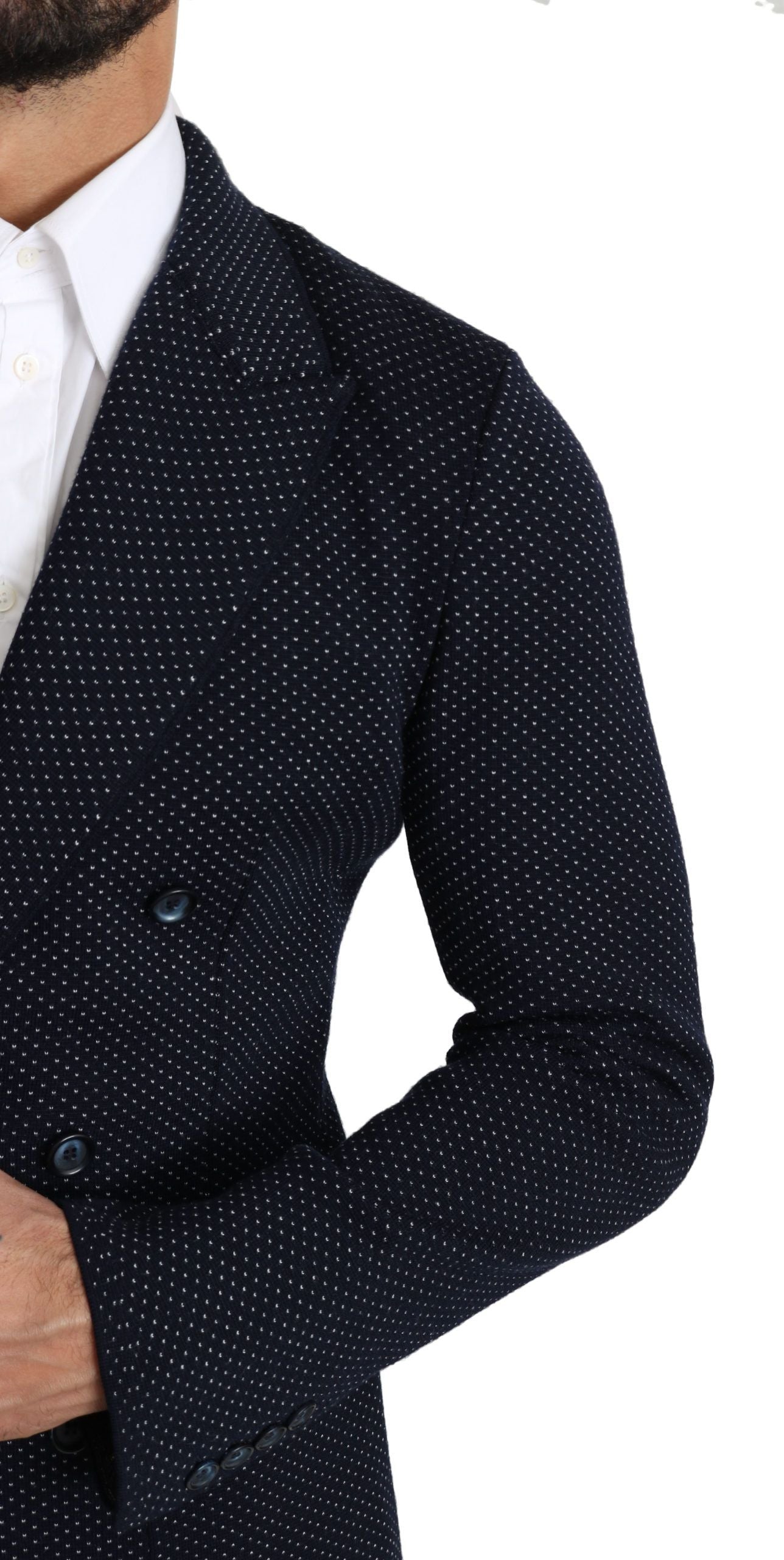 Dolce & Gabbana Elegant Dark Blue Dotted Slim-Fit Blazer IT44 / XS