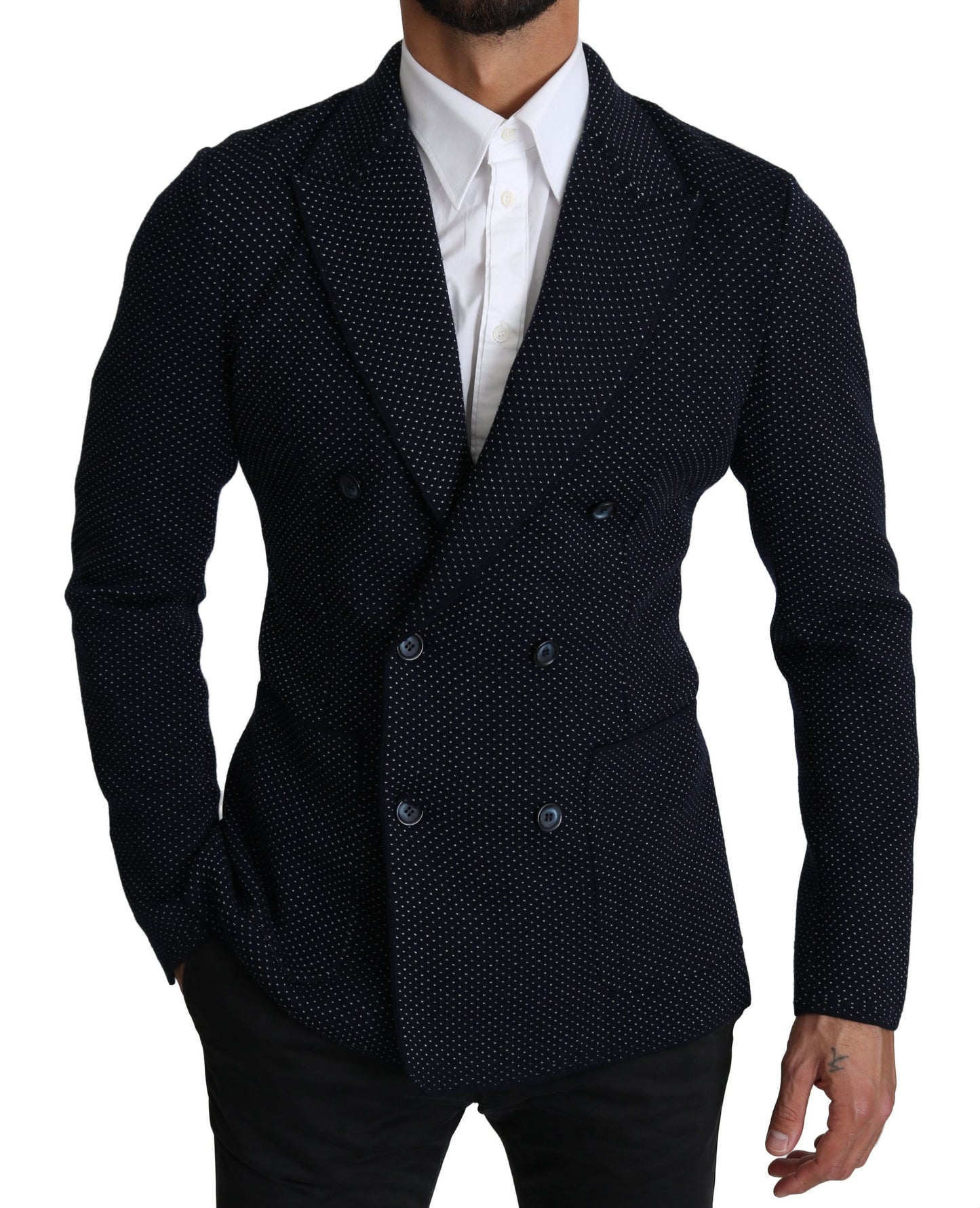 Dolce & Gabbana Elegant Dark Blue Dotted Slim-Fit Blazer IT44 / XS