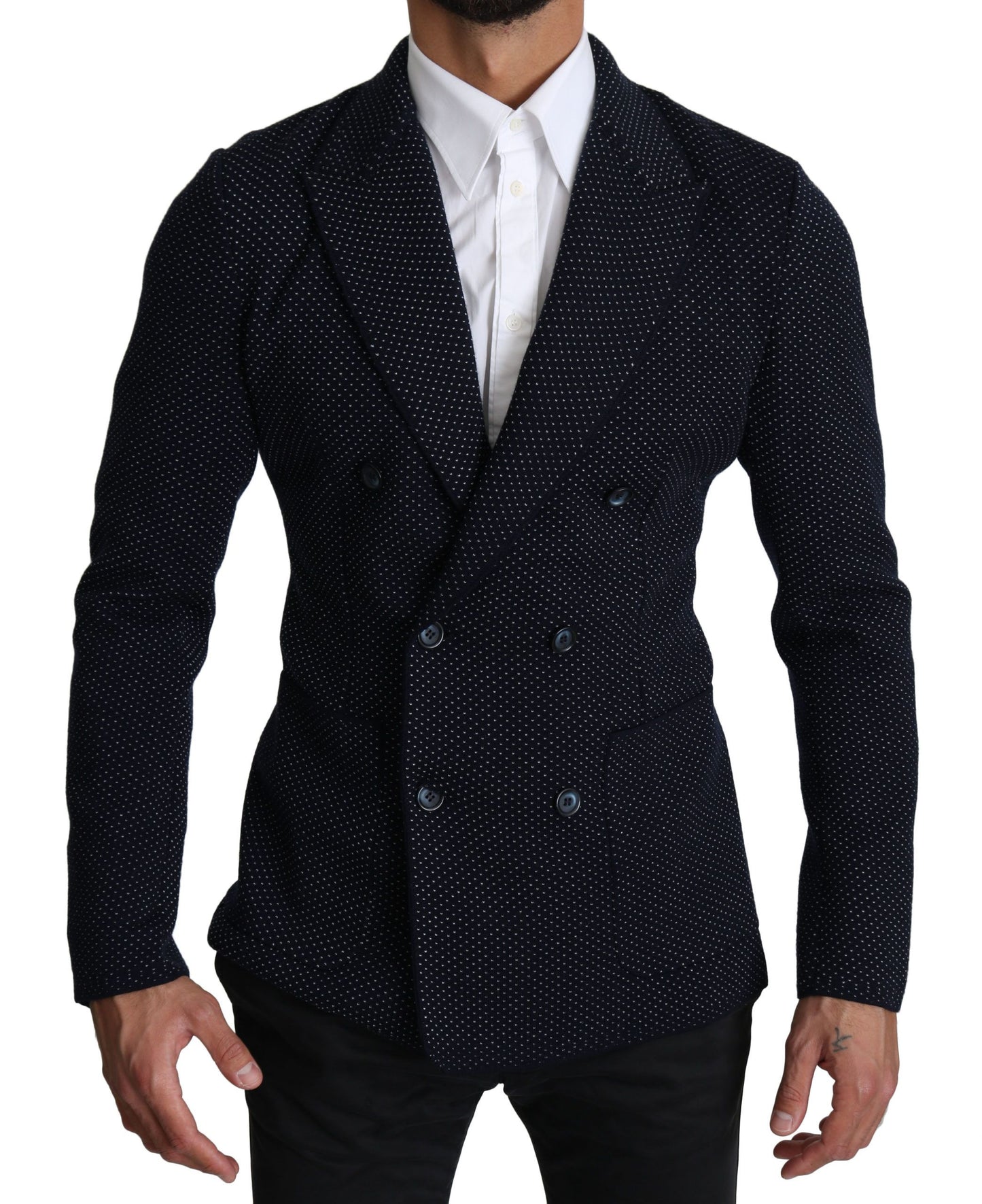 Dolce & Gabbana Elegant Dark Blue Dotted Slim-Fit Blazer IT44 / XS