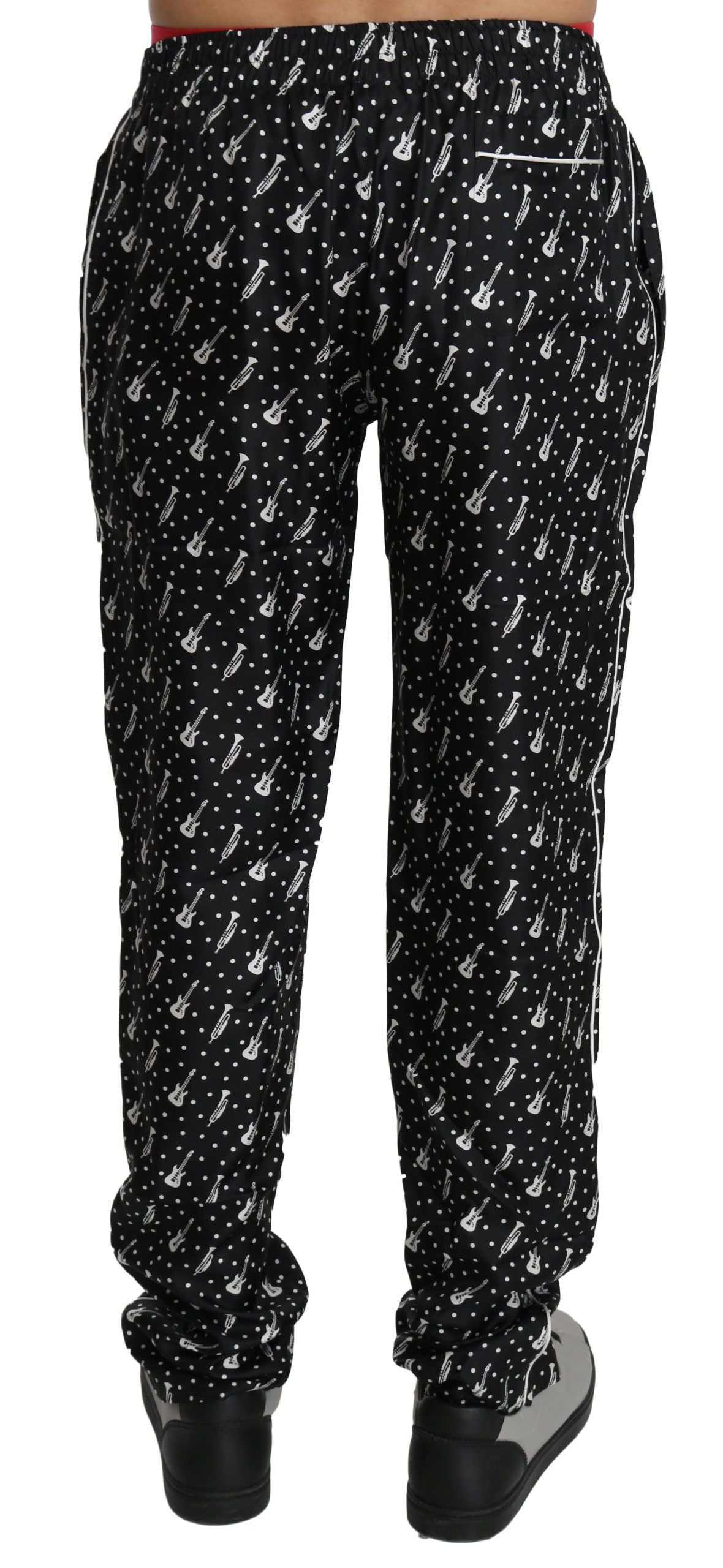 Dolce & Gabbana Elegant Black Musical Instrument Print Silk Pants IT46 / S