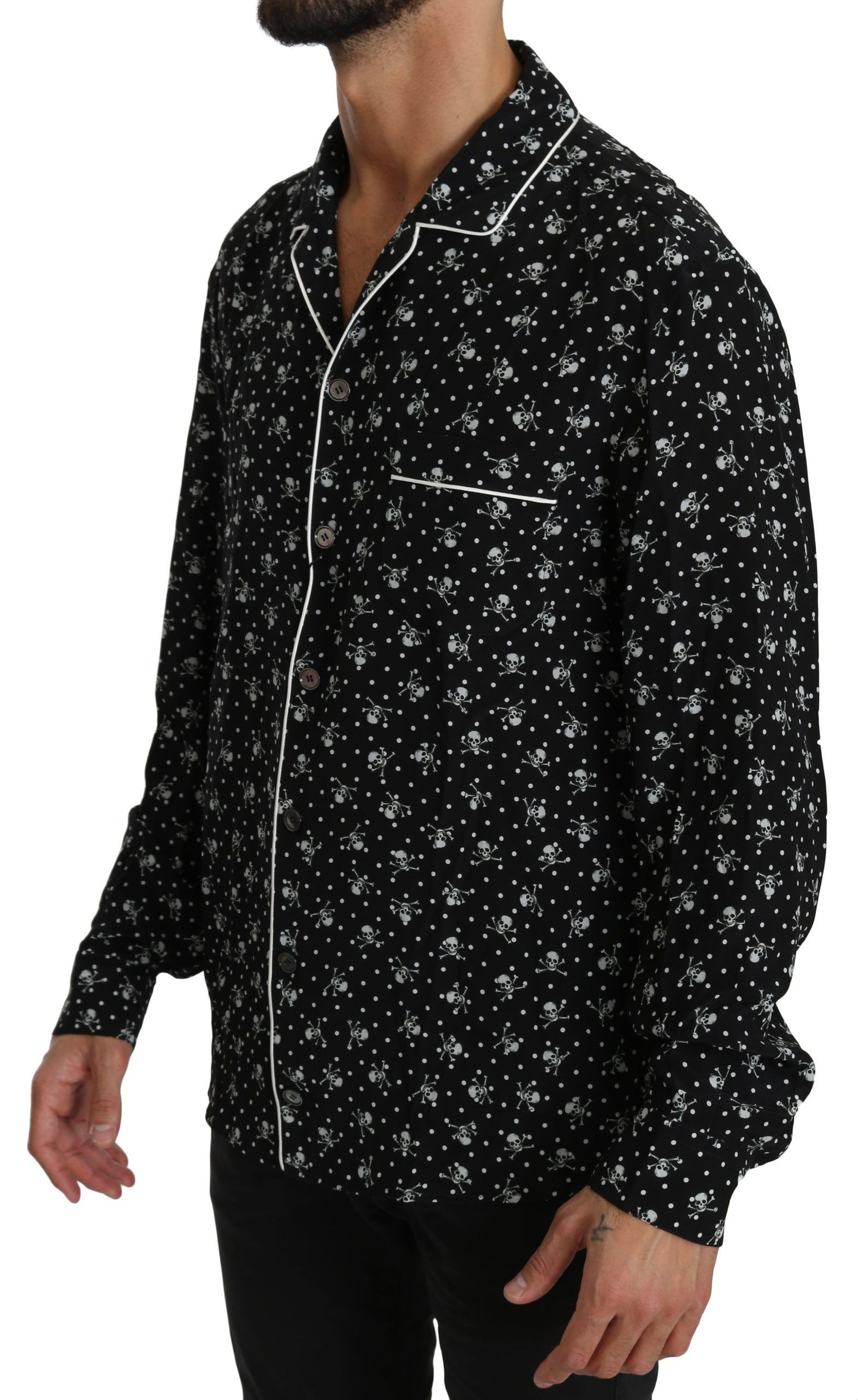 Dolce & Gabbana Elegant Silk Pajama Shirt with Skull Print IT39 / S