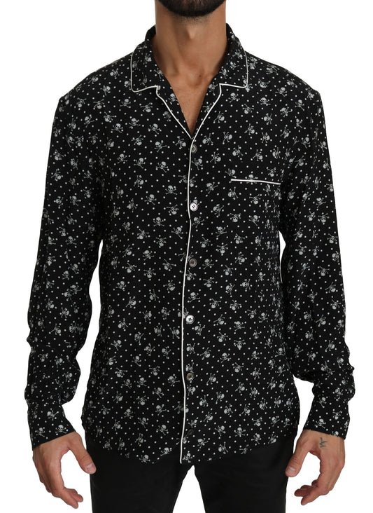 Dolce & Gabbana Elegant Silk Pajama Shirt with Skull Print IT39 / S