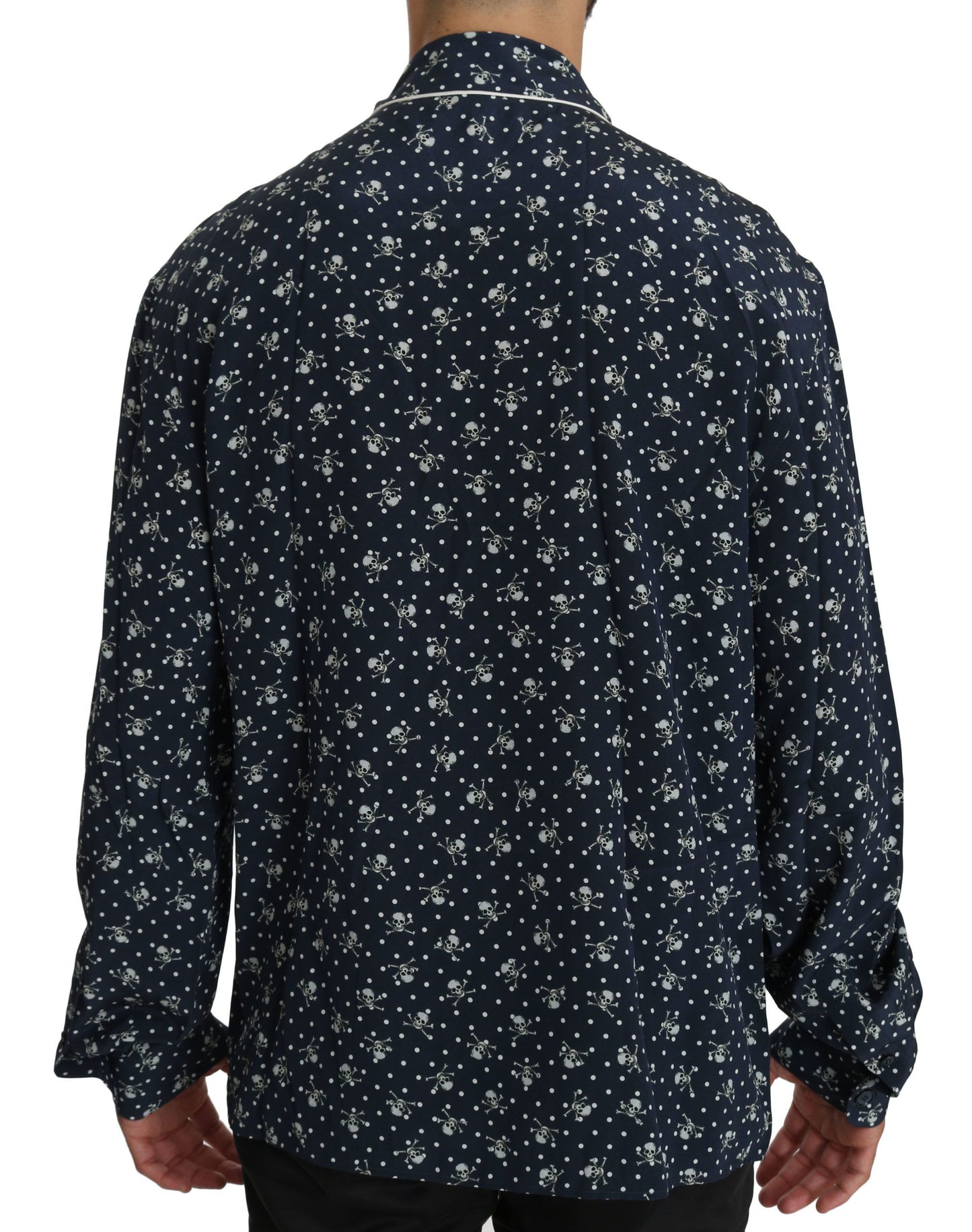 Dolce & Gabbana Silken Elegance: Blue Skull Print Lounge Shirt IT41 | L