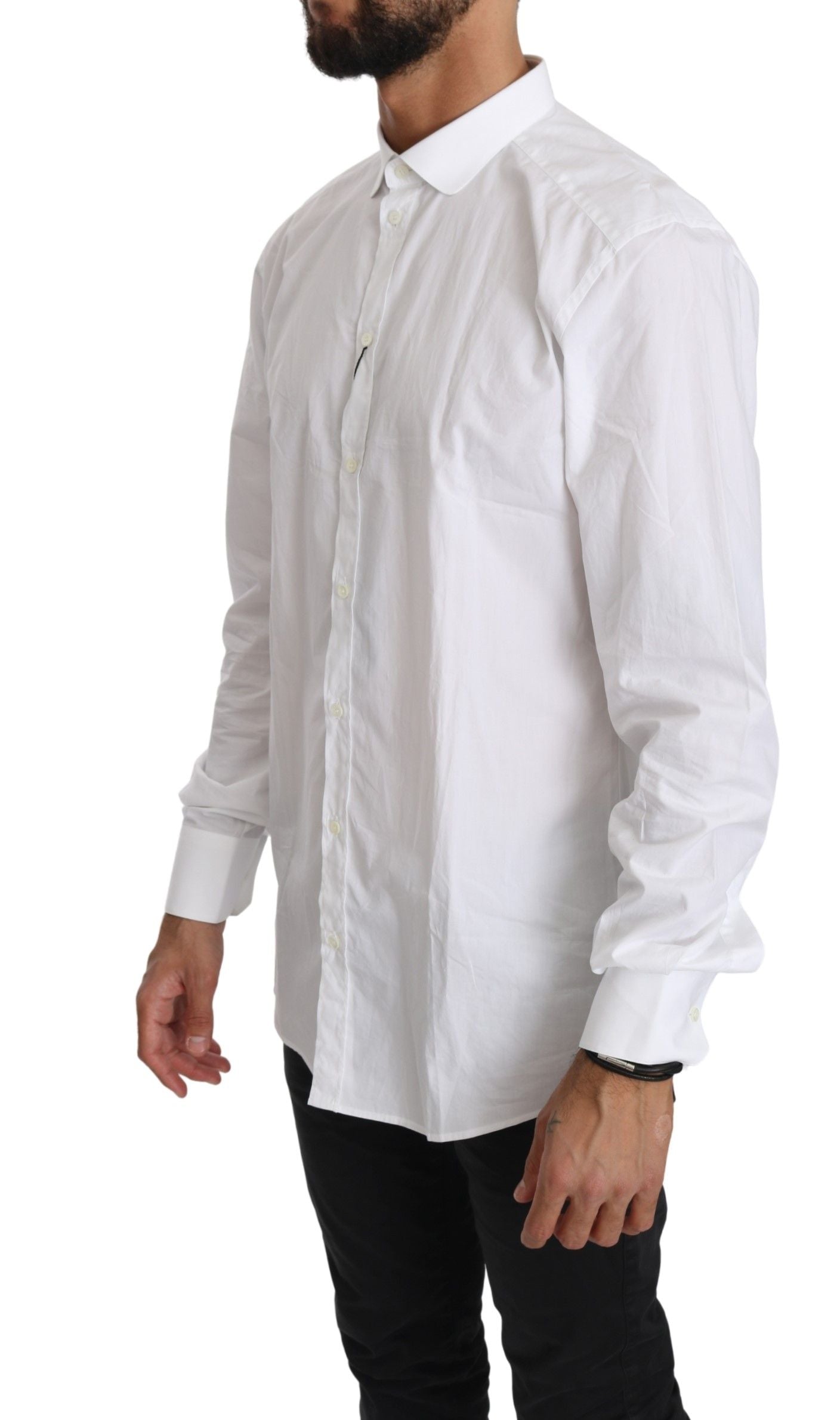 Dolce & Gabbana Elegant White Cotton Gold Fit Shirt IT37 / XS