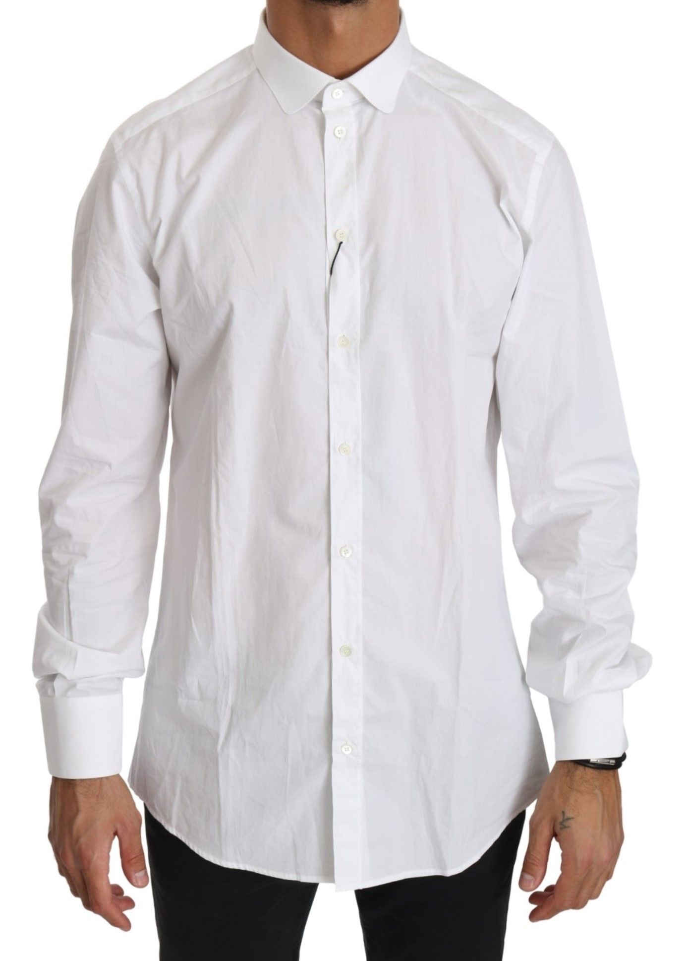 Dolce & Gabbana Elegant White Cotton Gold Fit Shirt IT37 / XS