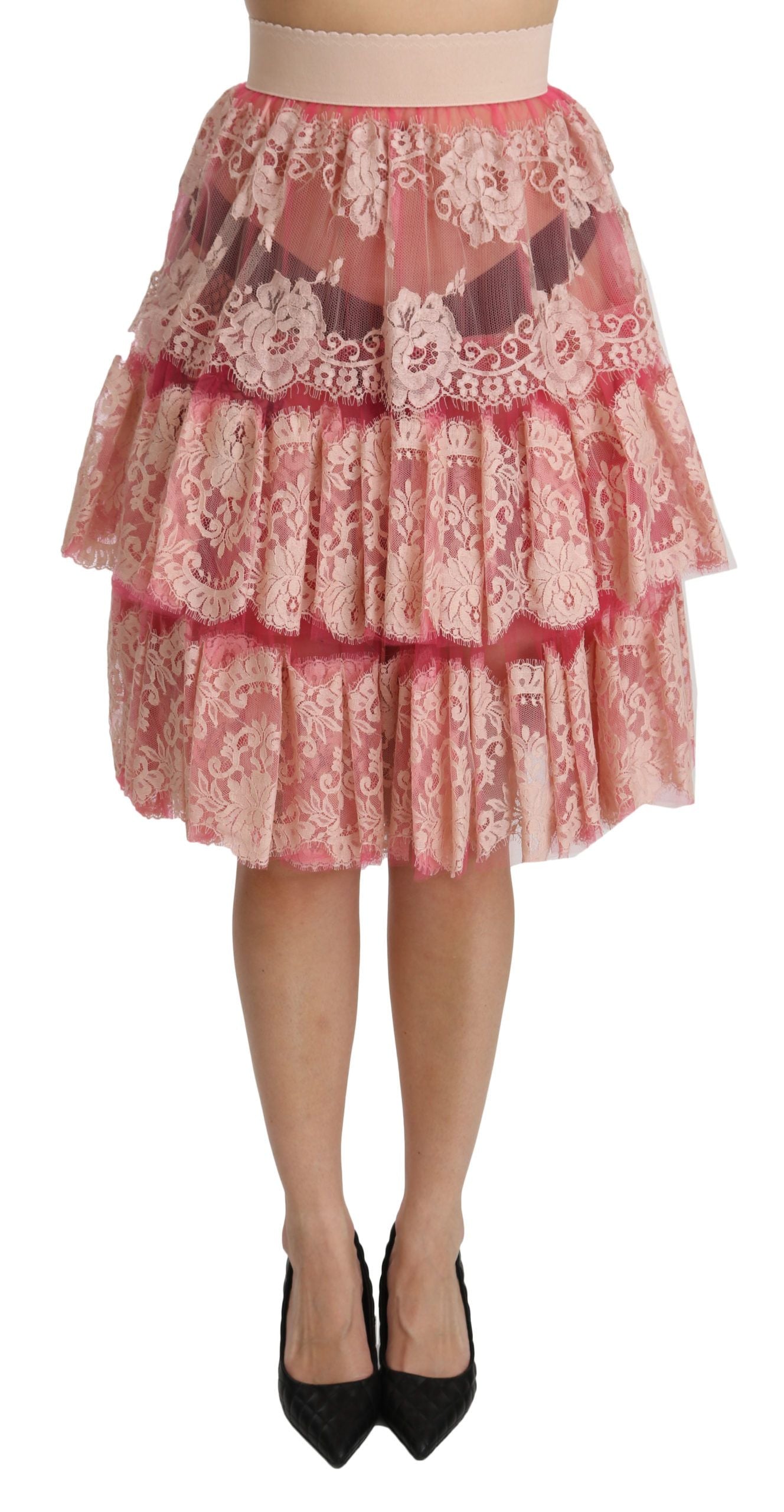 Dolce & Gabbana Elegant Pink Lace High-Waist Skirt IT40 | S