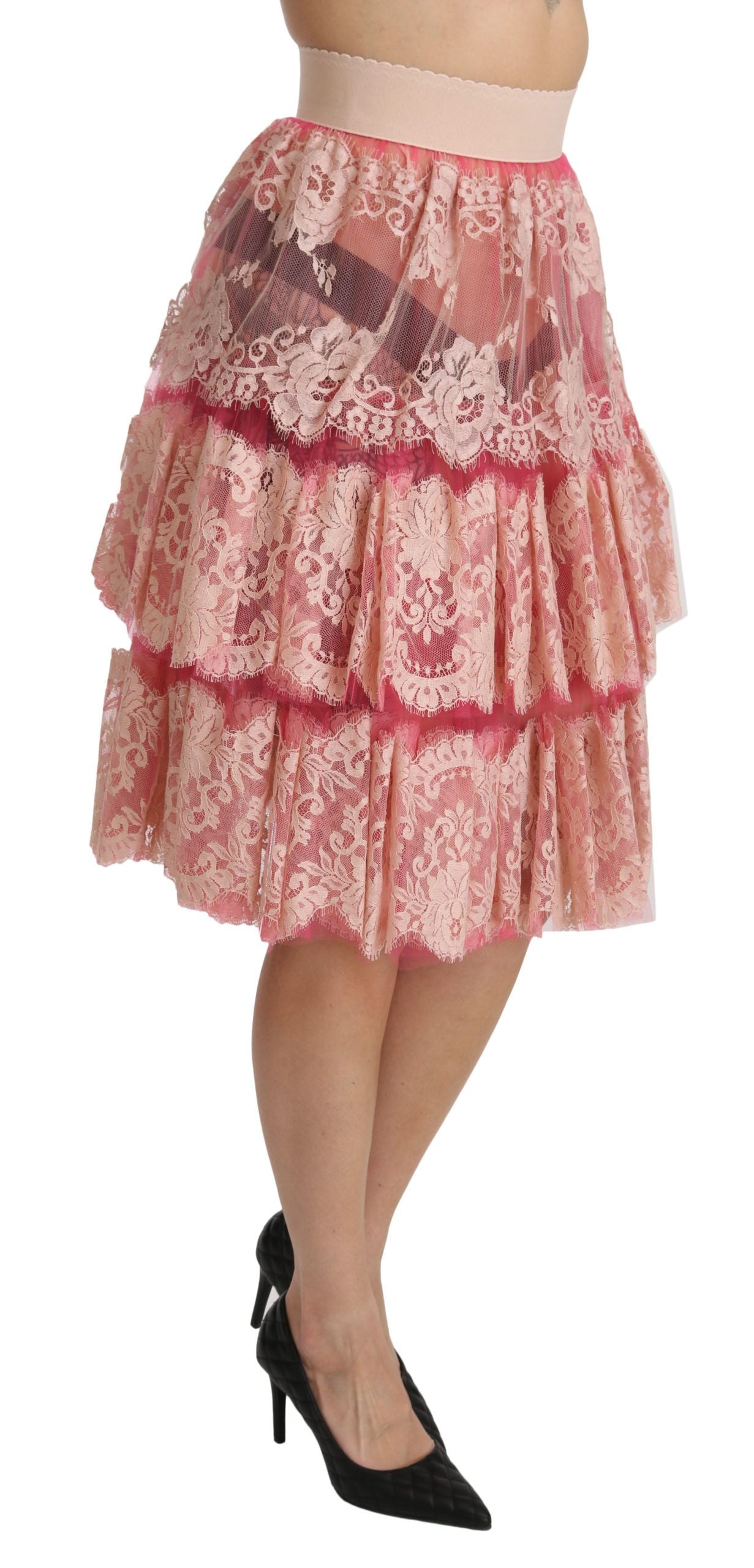 Dolce & Gabbana Elegant Pink Lace High-Waist Skirt IT40 | S