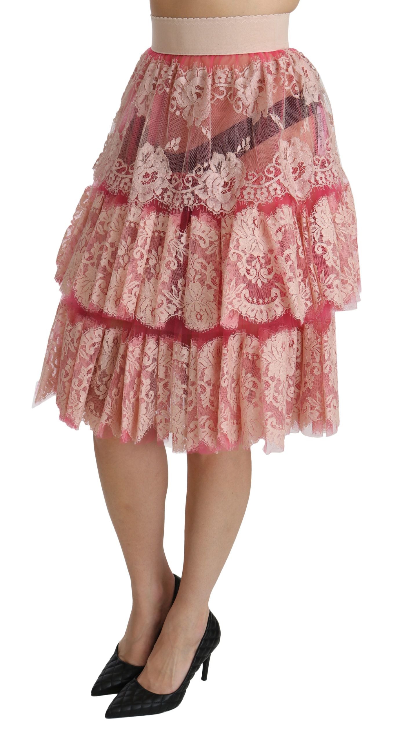 Dolce & Gabbana Elegant Pink Lace High-Waist Skirt IT40 | S