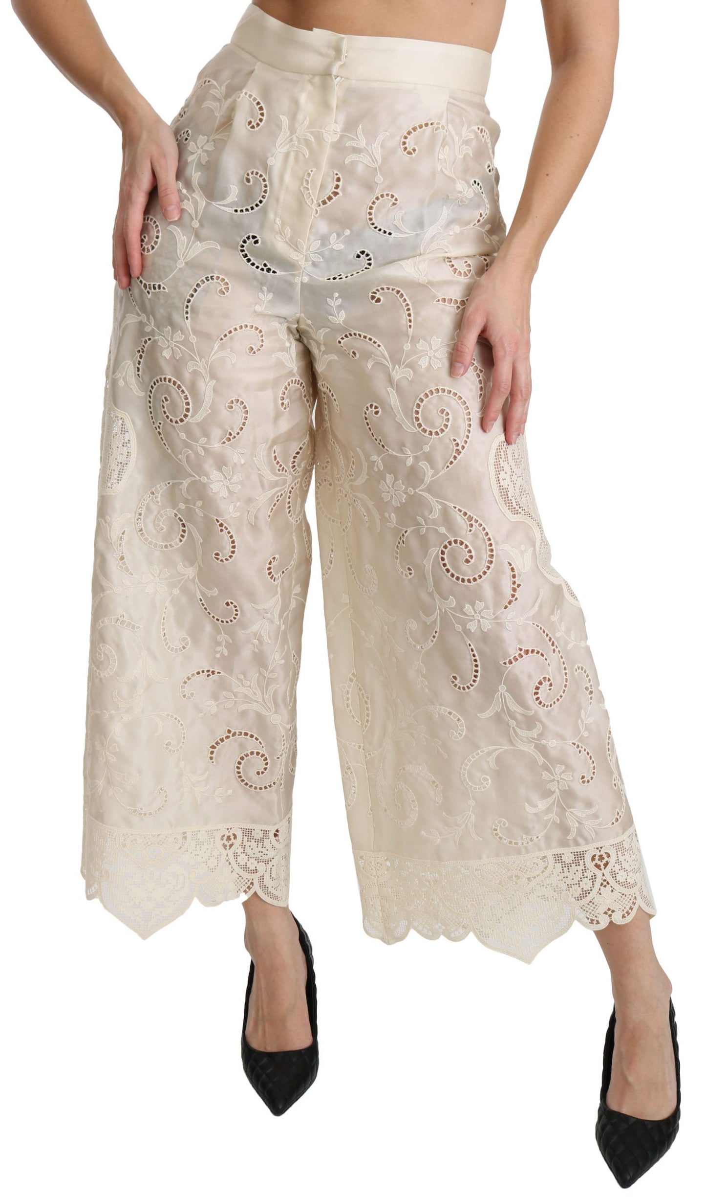 Dolce & Gabbana Elegant High Waist Palazzo Cropped Pants IT44 / L