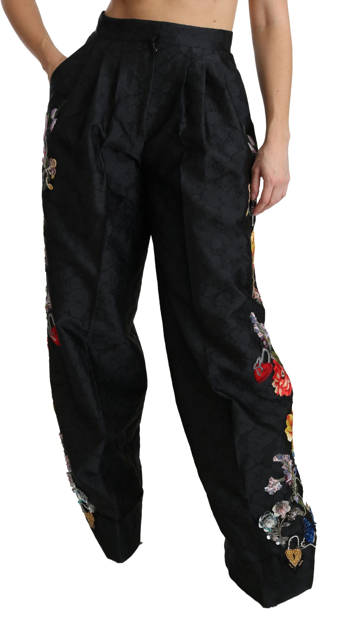 Dolce & Gabbana Elegant High Waist Wide Leg Floral Pants IT42 / M