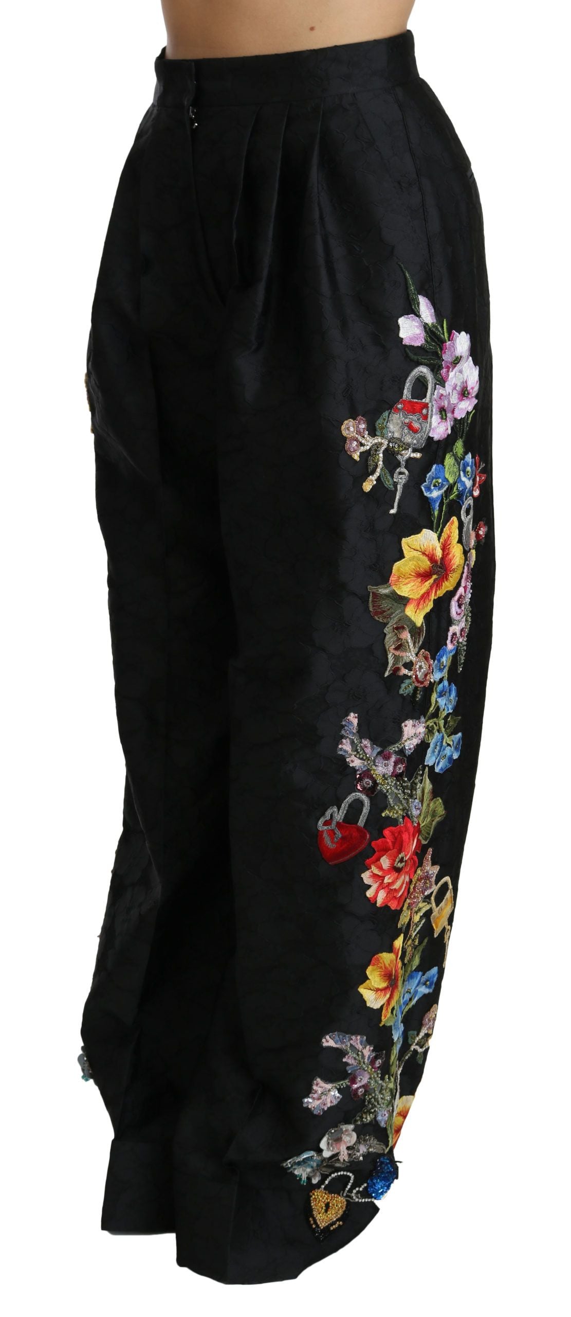 Dolce & Gabbana Elegant High Waist Wide Leg Floral Pants IT42 / M