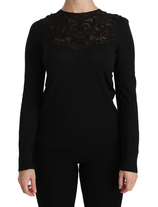 Dolce & Gabbana Elegant Silk-Blend Black Lace Blouse IT40 | S