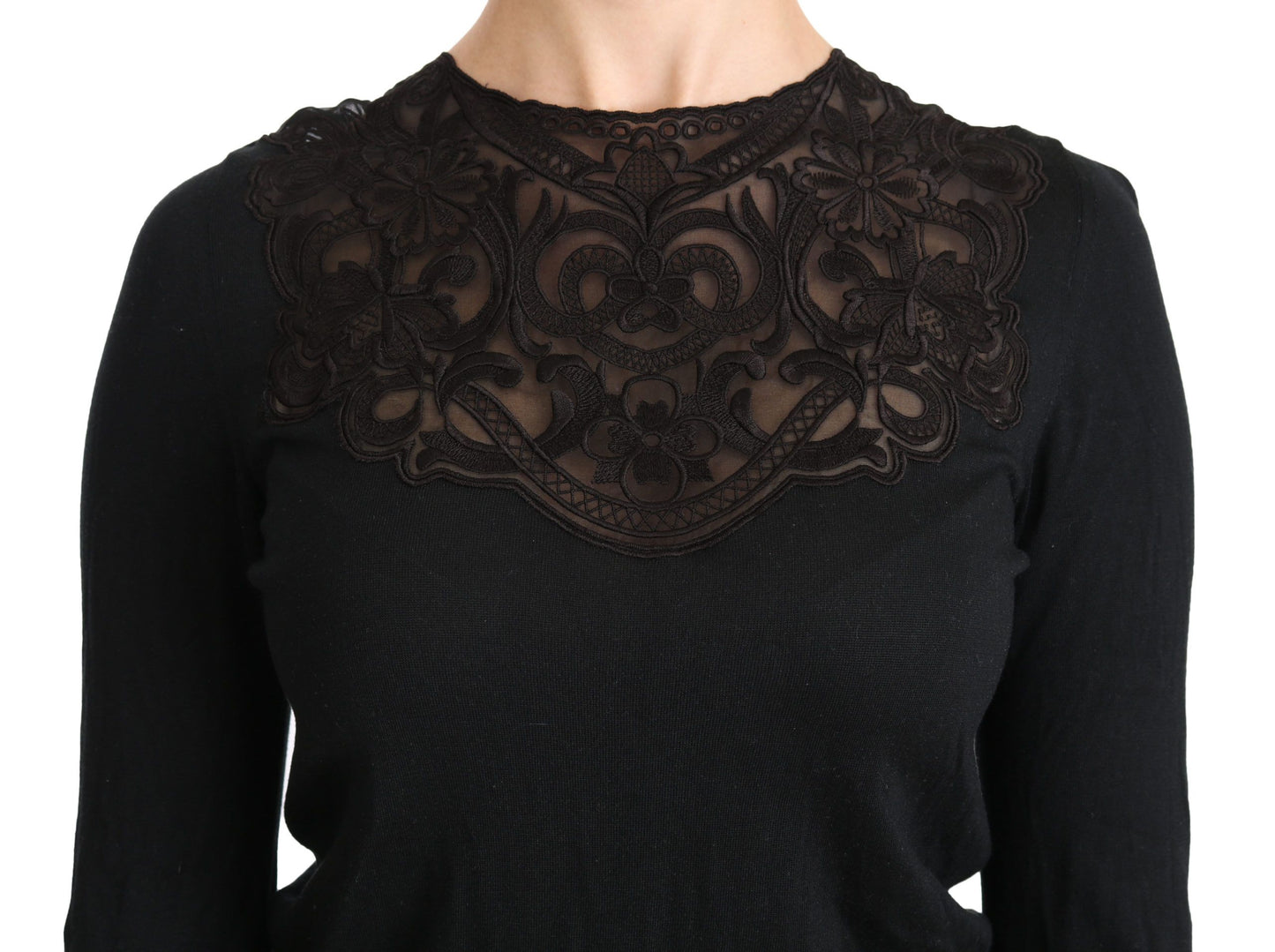 Dolce & Gabbana Elegant Silk-Blend Black Lace Blouse IT40 | S