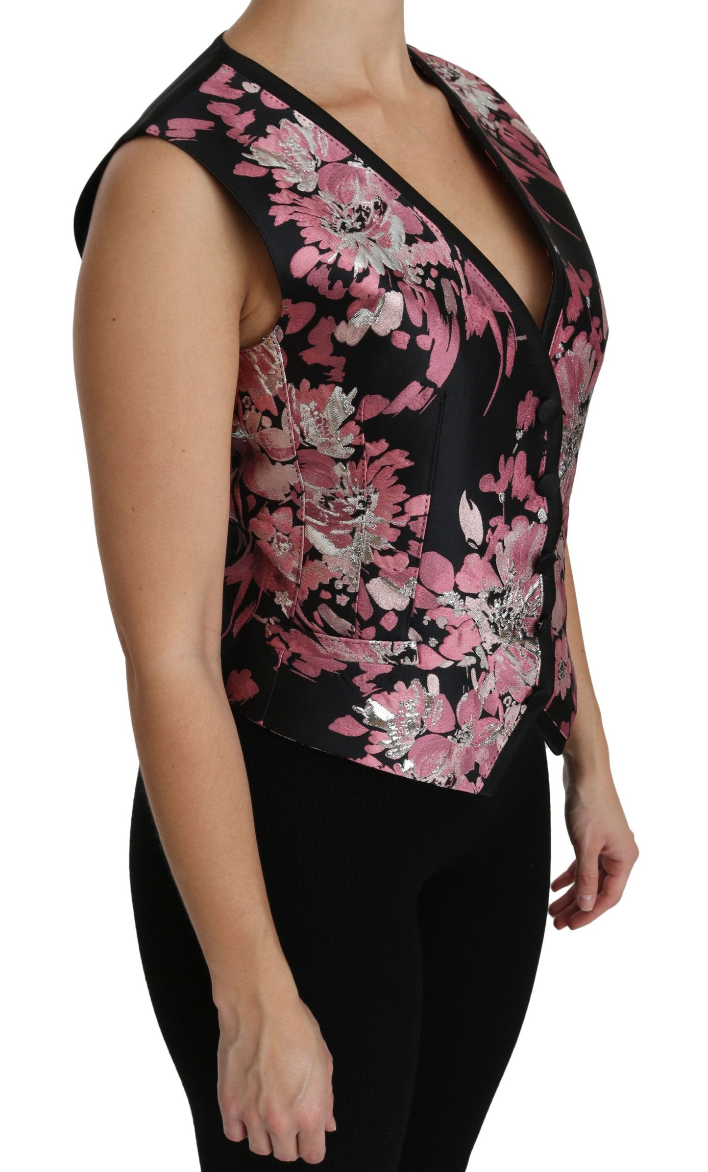 Dolce & Gabbana Elegant Floral Brocade Plunging Vest Top IT38 / XS