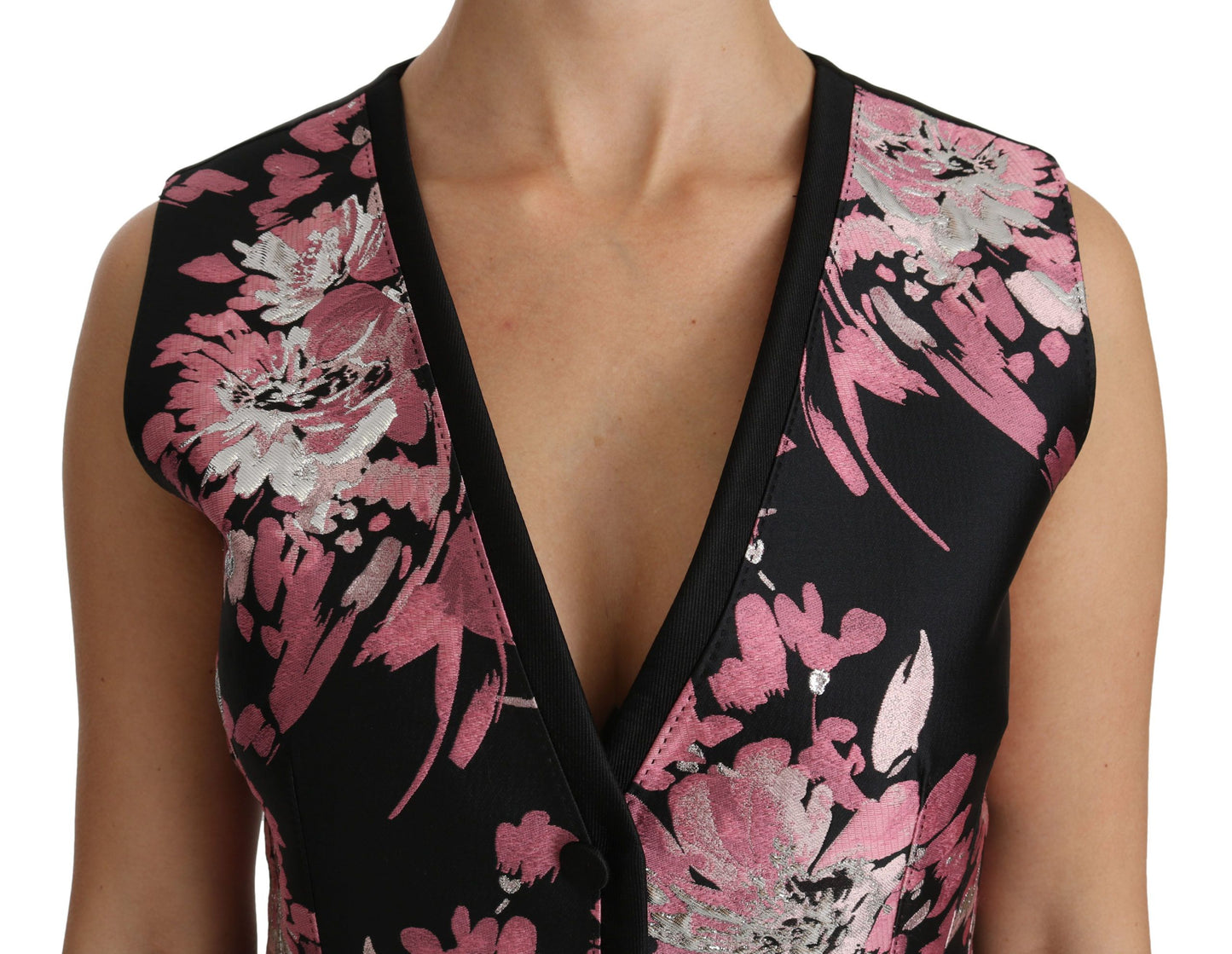 Dolce & Gabbana Elegant Floral Brocade Plunging Vest Top IT38 / XS