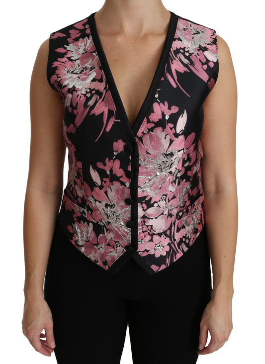 Dolce & Gabbana Elegant Floral Brocade Plunging Vest Top IT38 / XS