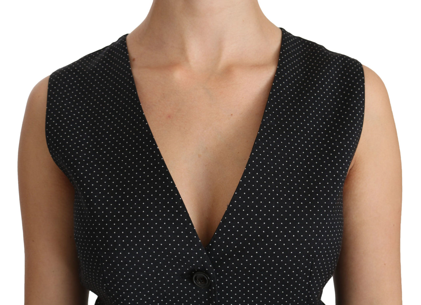 Dolce & Gabbana Chic Black Dotted Wool Blend Sleeveless Vest IT42 / M