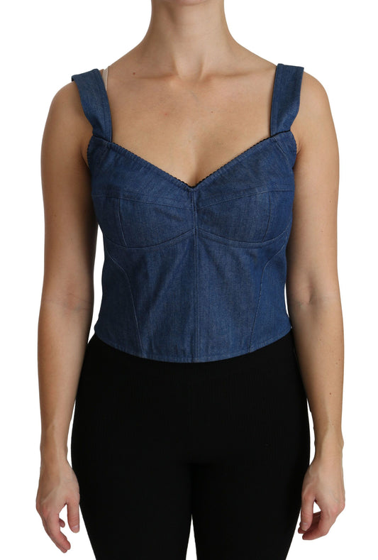 Dolce & Gabbana Elegant Sleeveless Bustier Top in Blue IT36 / XS