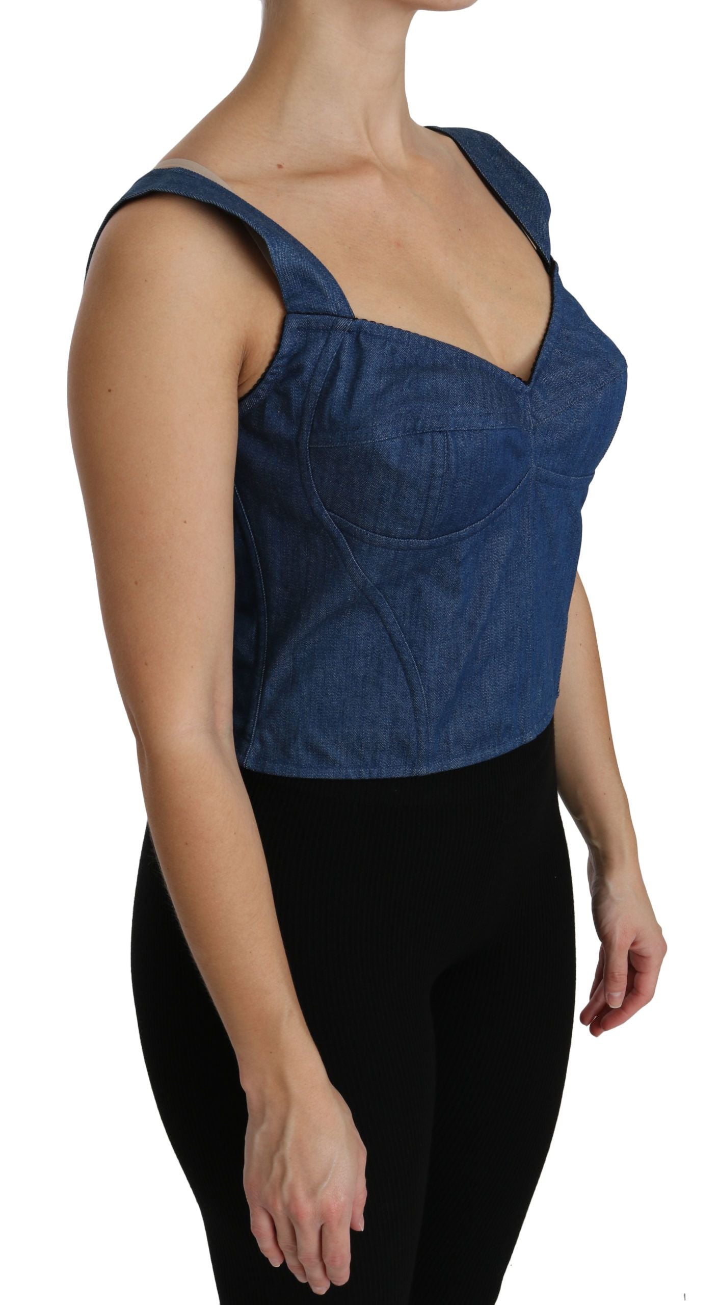 Dolce & Gabbana Elegant Sleeveless Bustier Top in Blue IT36 / XS