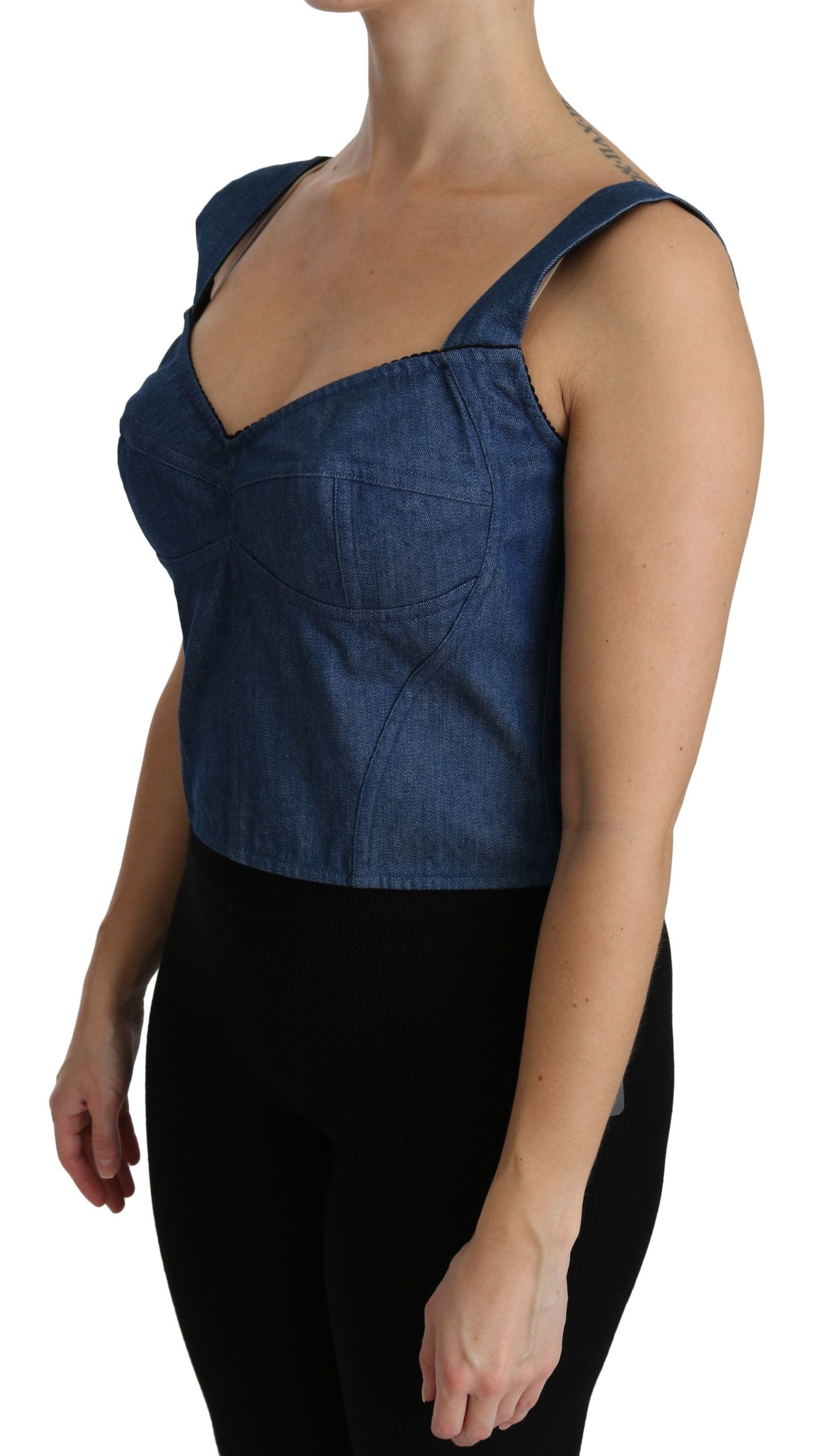 Dolce & Gabbana Elegant Sleeveless Bustier Top in Blue IT36 / XS