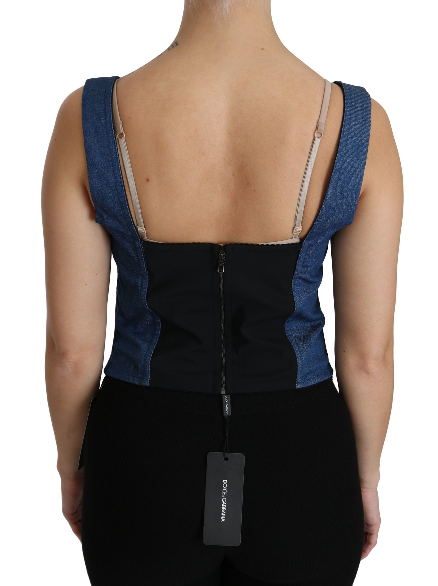 Dolce & Gabbana Elegant Sleeveless Bustier Top in Blue IT36 / XS