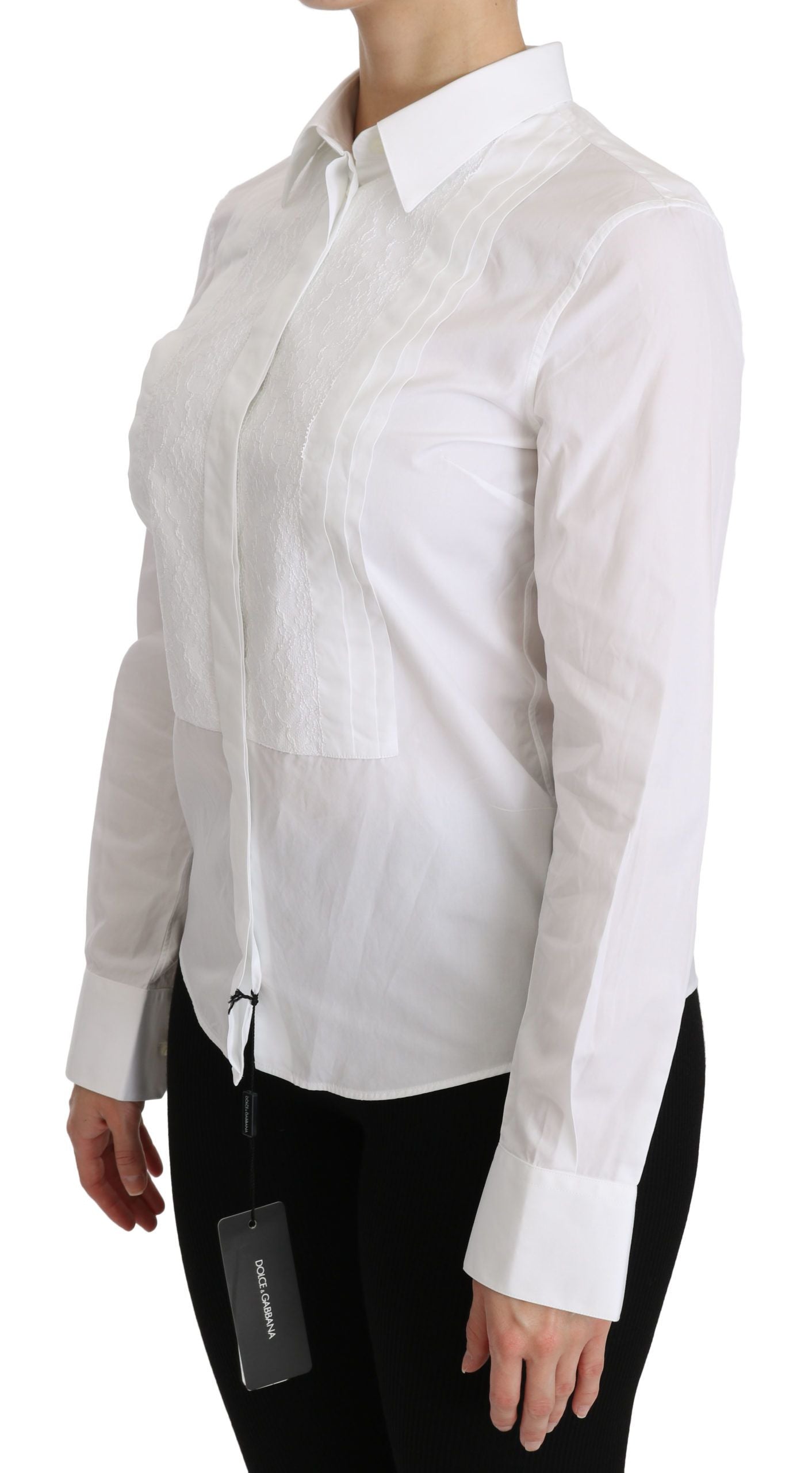 Dolce & Gabbana Elegant White Collared Long Sleeve Polo Top IT44 | L