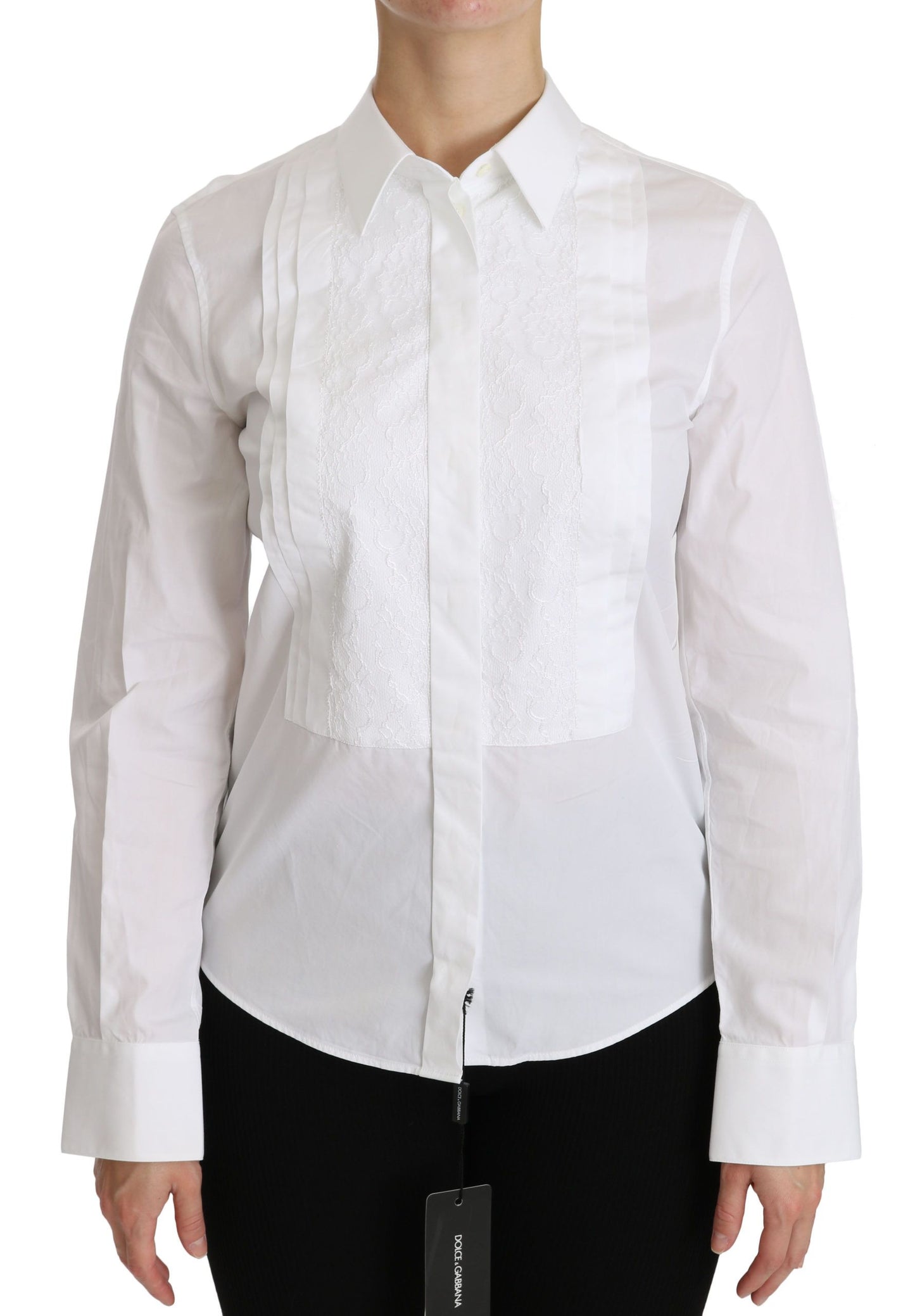 Dolce & Gabbana Elegant White Collared Long Sleeve Polo Top IT44 | L