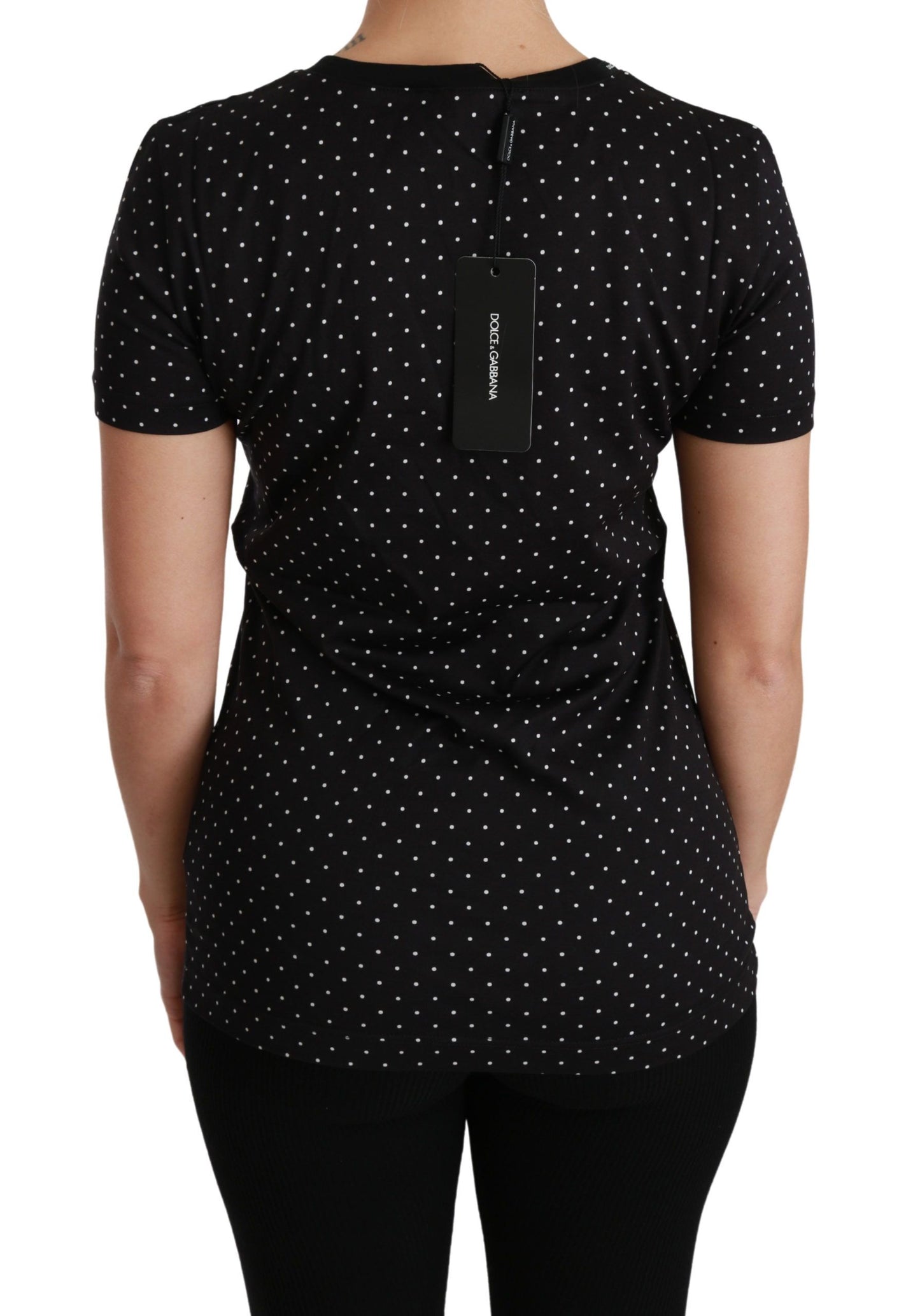 Dolce & Gabbana Chic Black Dotted Crewneck Cotton Tee