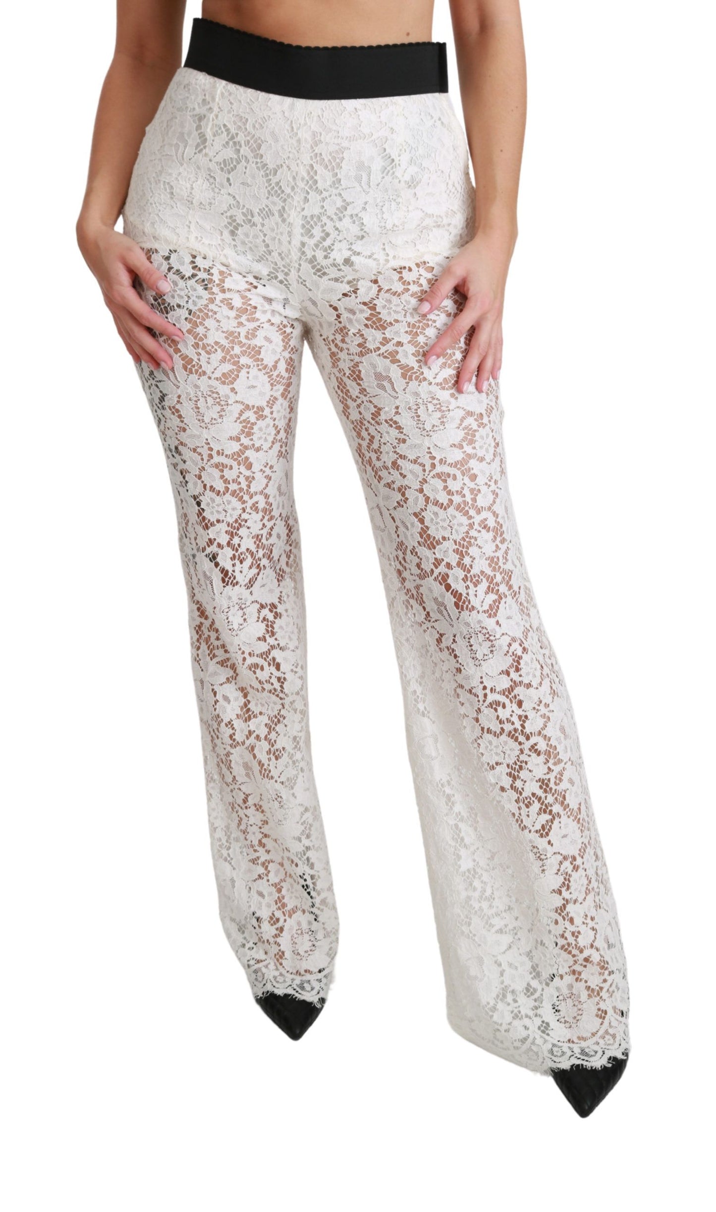 Dolce & Gabbana Elegant White Lace High Waist Pants IT42 | M