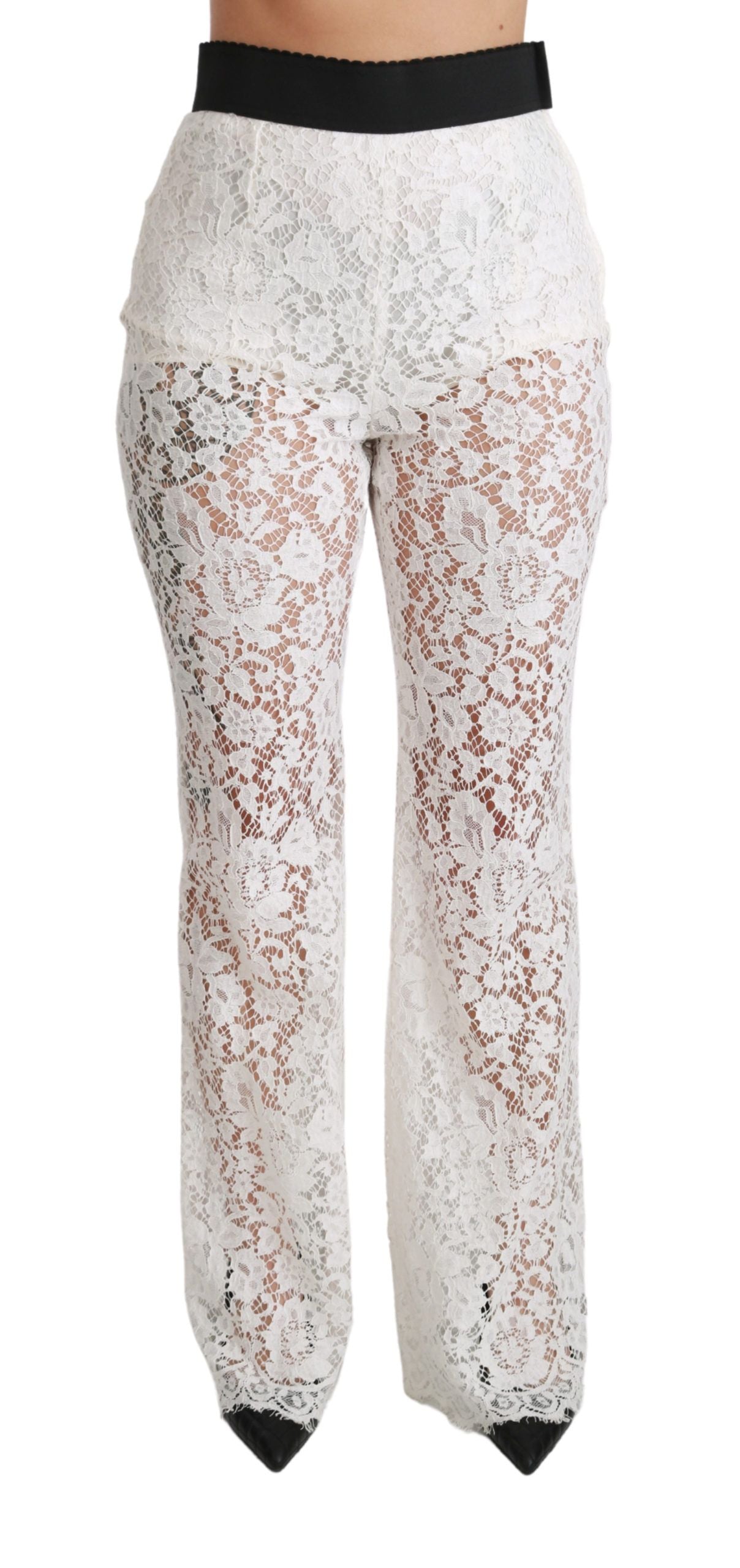 Dolce & Gabbana Elegant White Lace High Waist Pants IT42 | M