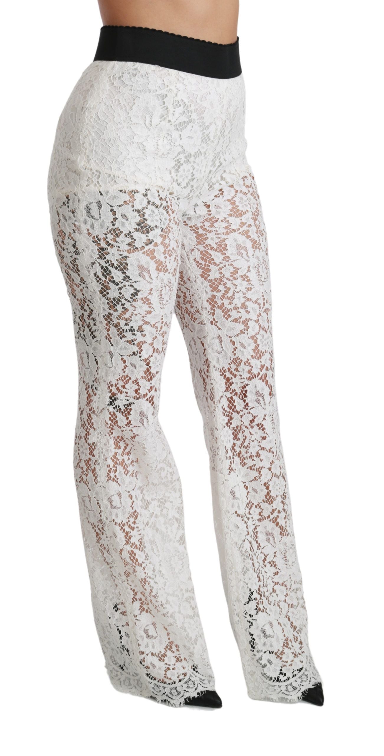 Dolce & Gabbana Elegant White Lace High Waist Pants IT42 | M