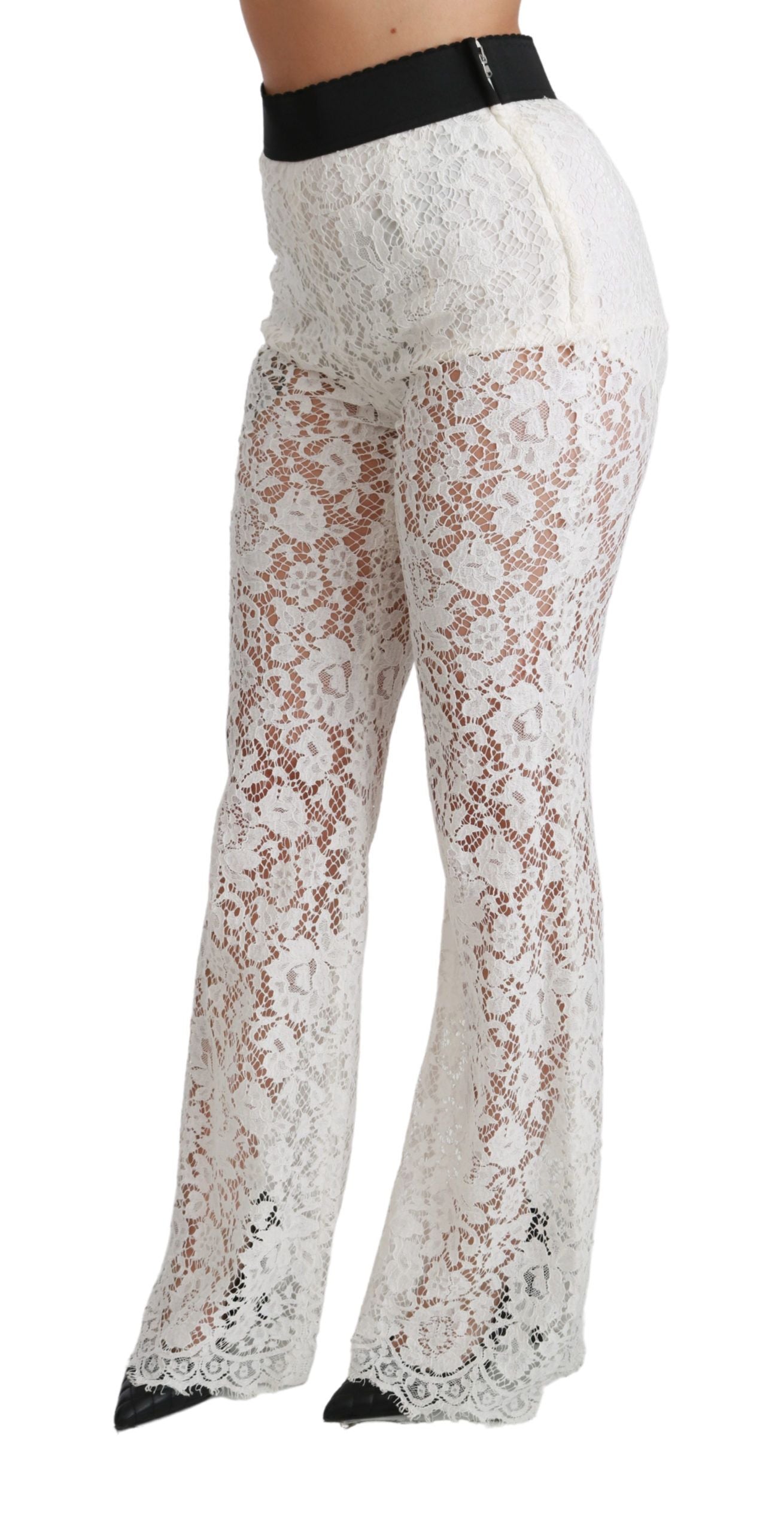 Dolce & Gabbana Elegant White Lace High Waist Pants IT42 | M