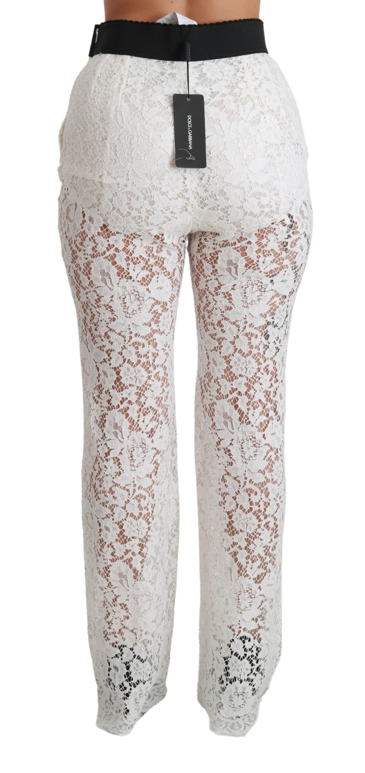 Dolce & Gabbana Elegant White Lace High Waist Pants IT42 | M