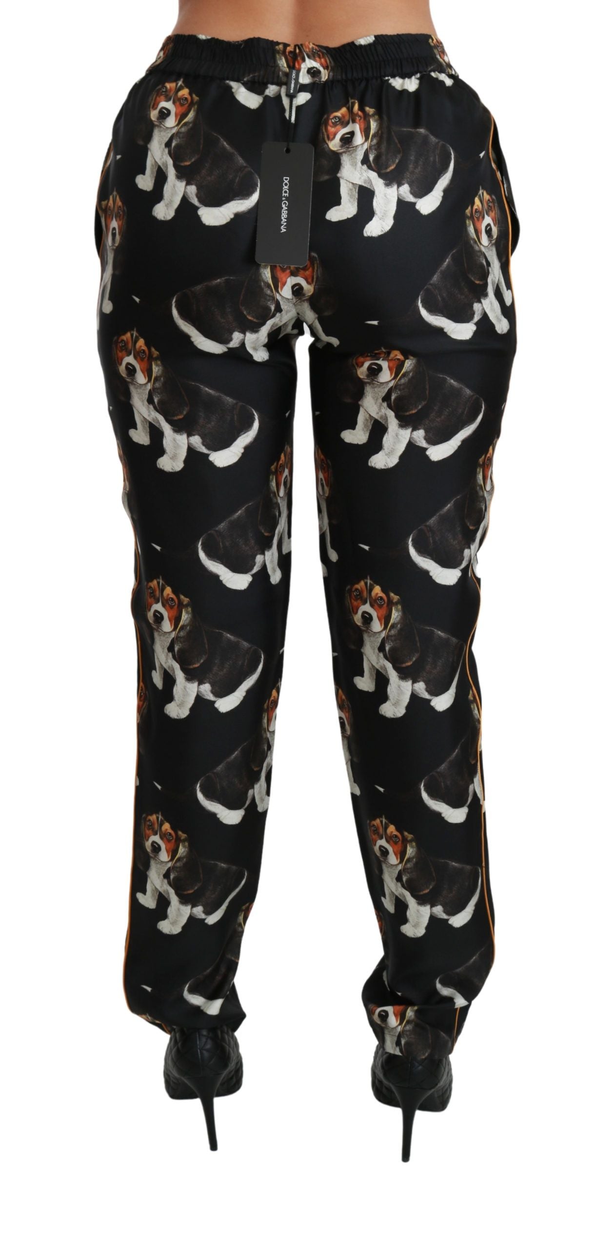 Dolce & Gabbana Elegant Silk Puppy Dog Print Pants IT42 | M