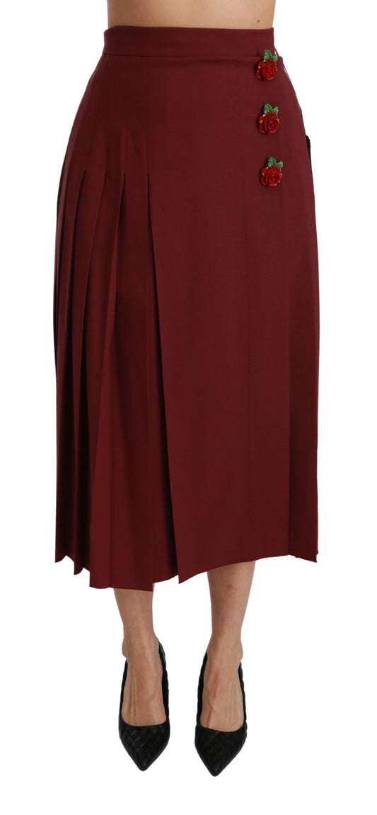 Dolce & Gabbana Elegant Red High Waist Virgin Wool Skirt IT38 / XS