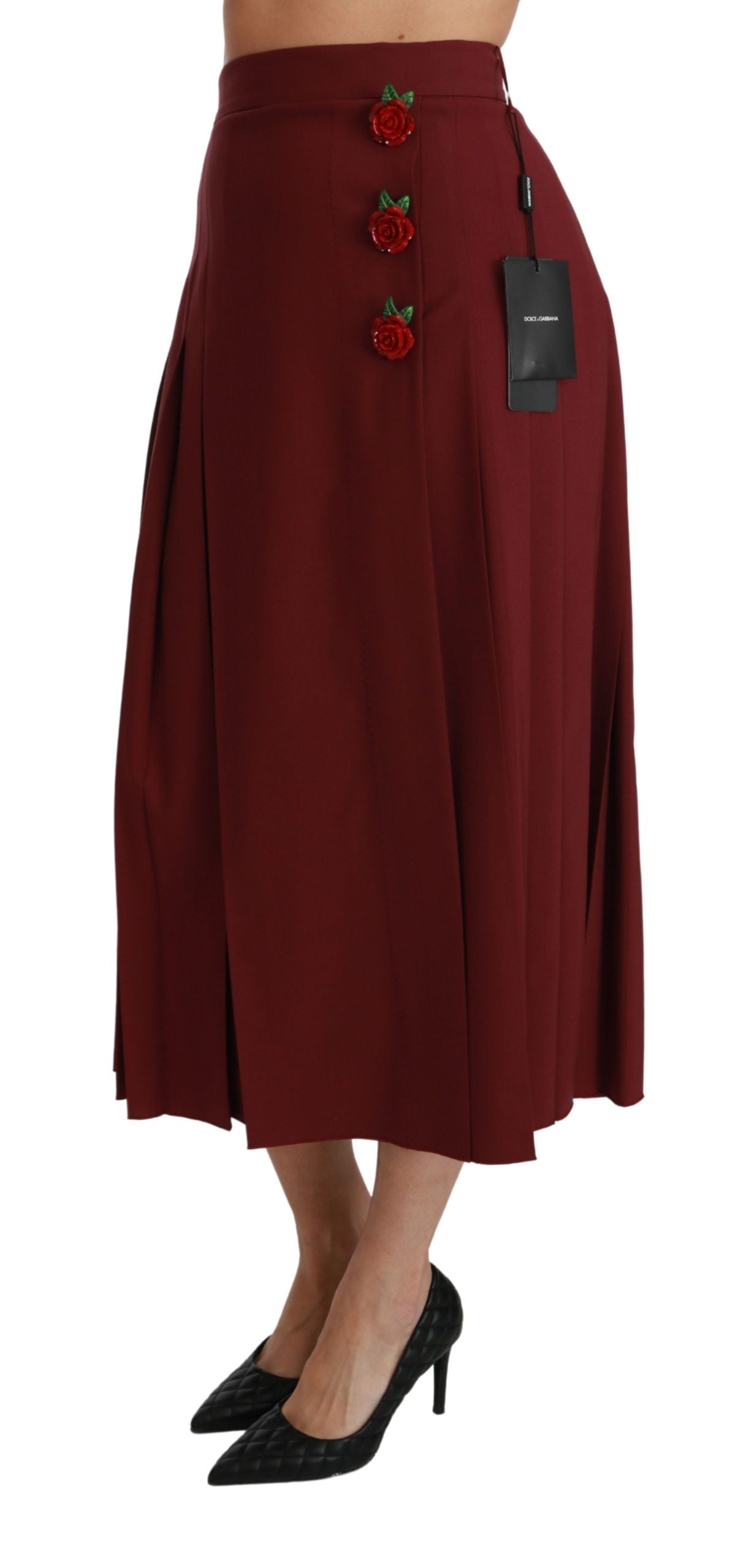 Dolce & Gabbana Elegant Red High Waist Virgin Wool Skirt IT38 / XS