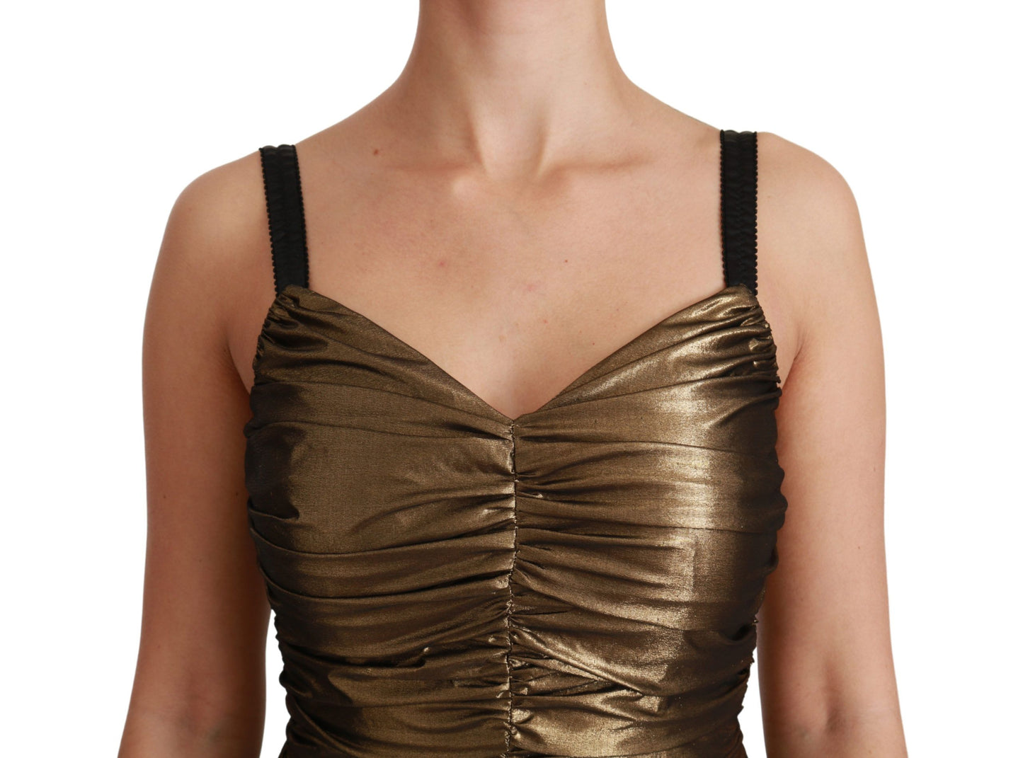 Dolce & Gabbana Gold Stretch Lame Ruched Dress IT36 / XS