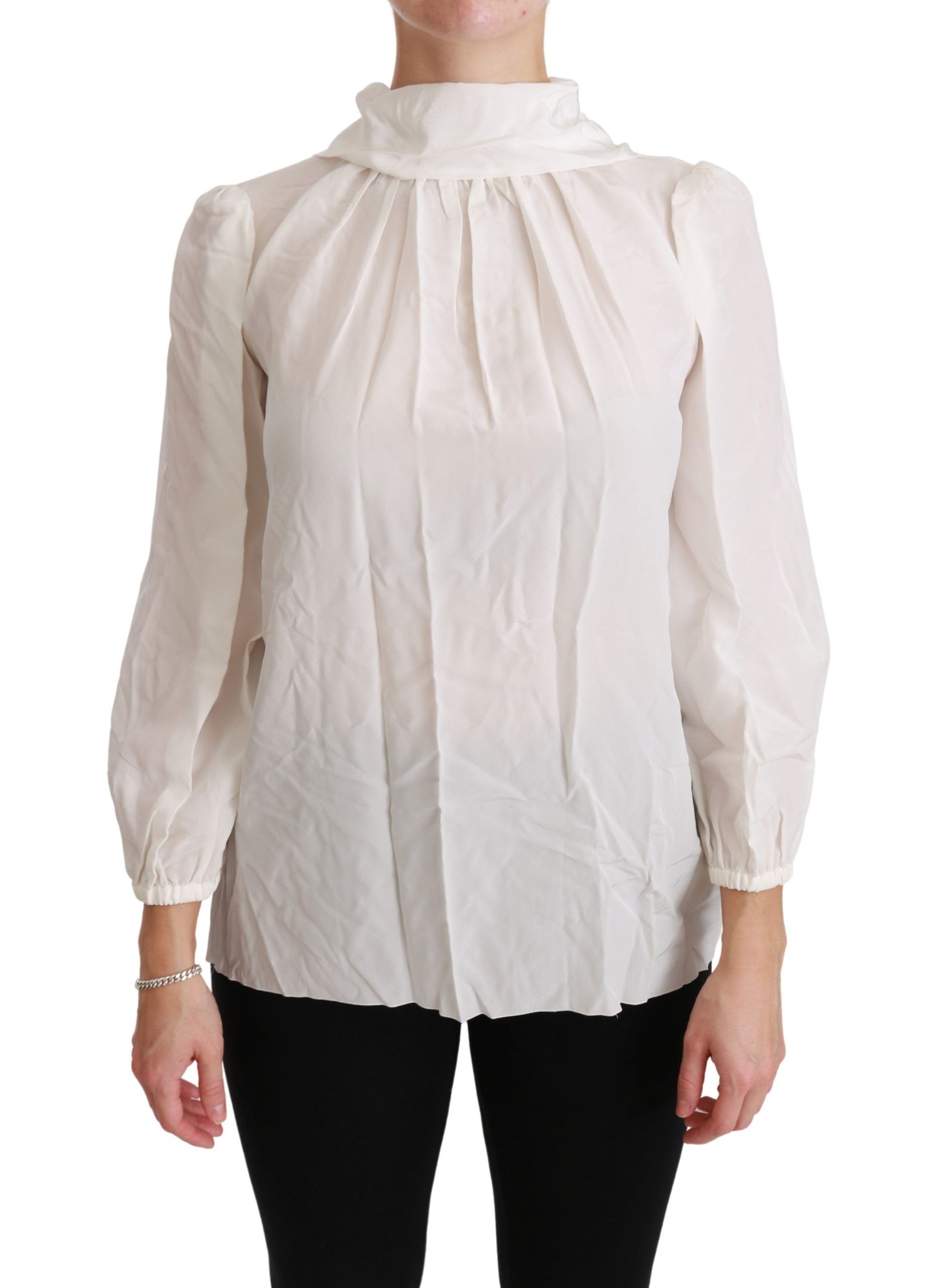 Dolce & Gabbana Elegant White Silk Turtle Neck Blouse IT38 | XS