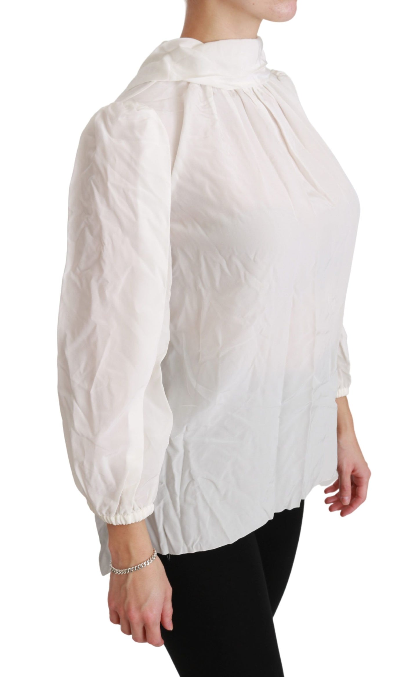 Dolce & Gabbana Elegant White Silk Turtle Neck Blouse IT38 | XS