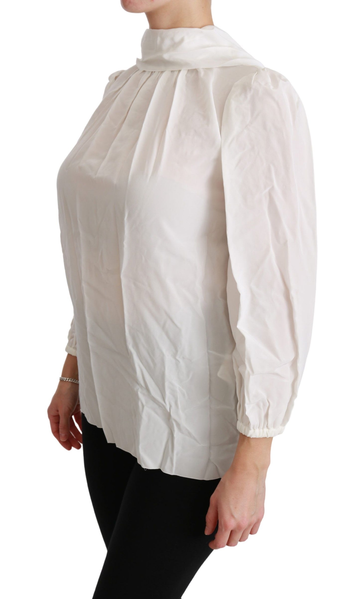 Dolce & Gabbana Elegant White Silk Turtle Neck Blouse IT38 | XS