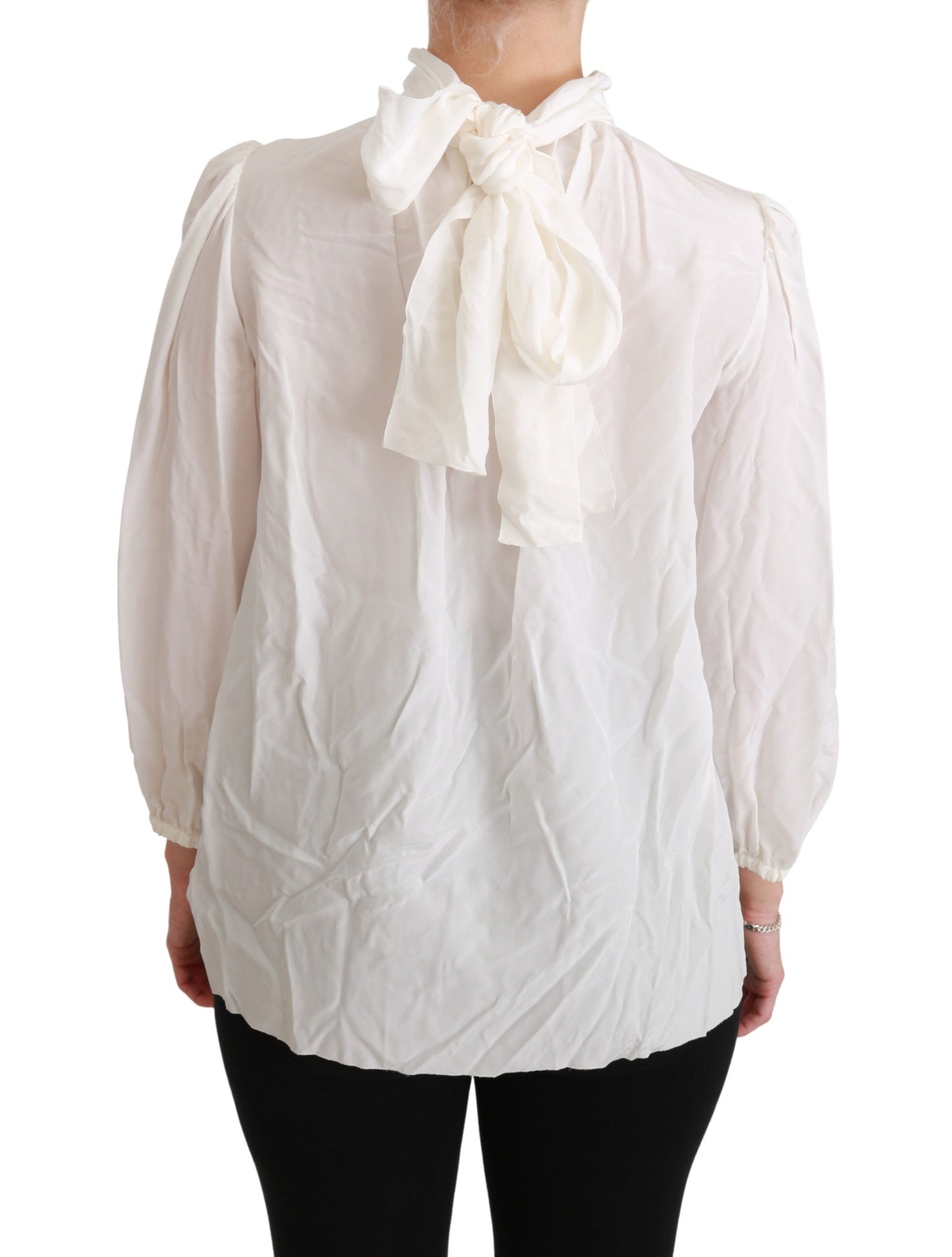 Dolce & Gabbana Elegant White Silk Turtle Neck Blouse IT38 | XS