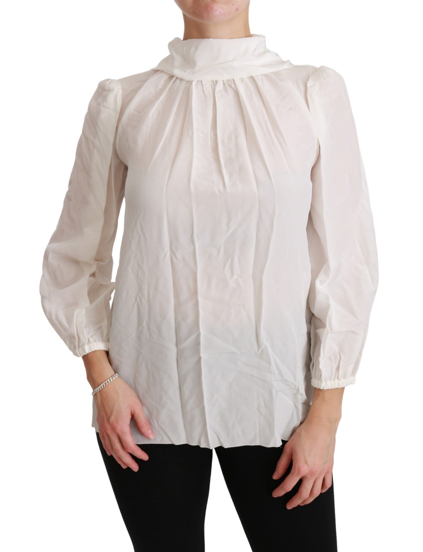 Dolce & Gabbana Elegant White Silk Turtle Neck Blouse IT38 | XS