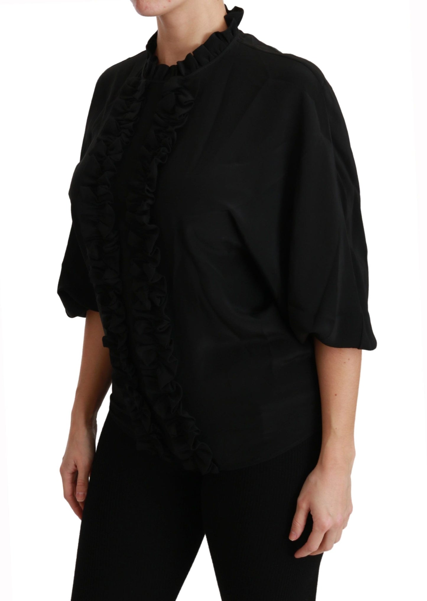 Dolce & Gabbana Elegant Black Silk Short Sleeve Blouse IT36 / XS