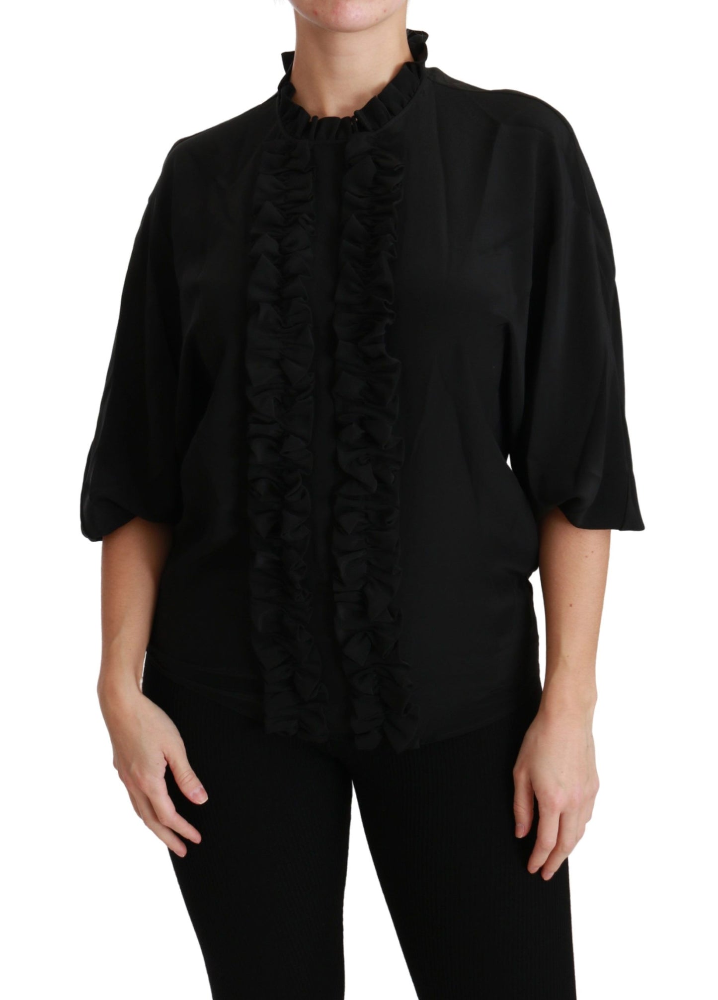 Dolce & Gabbana Elegant Black Silk Short Sleeve Blouse IT36 / XS