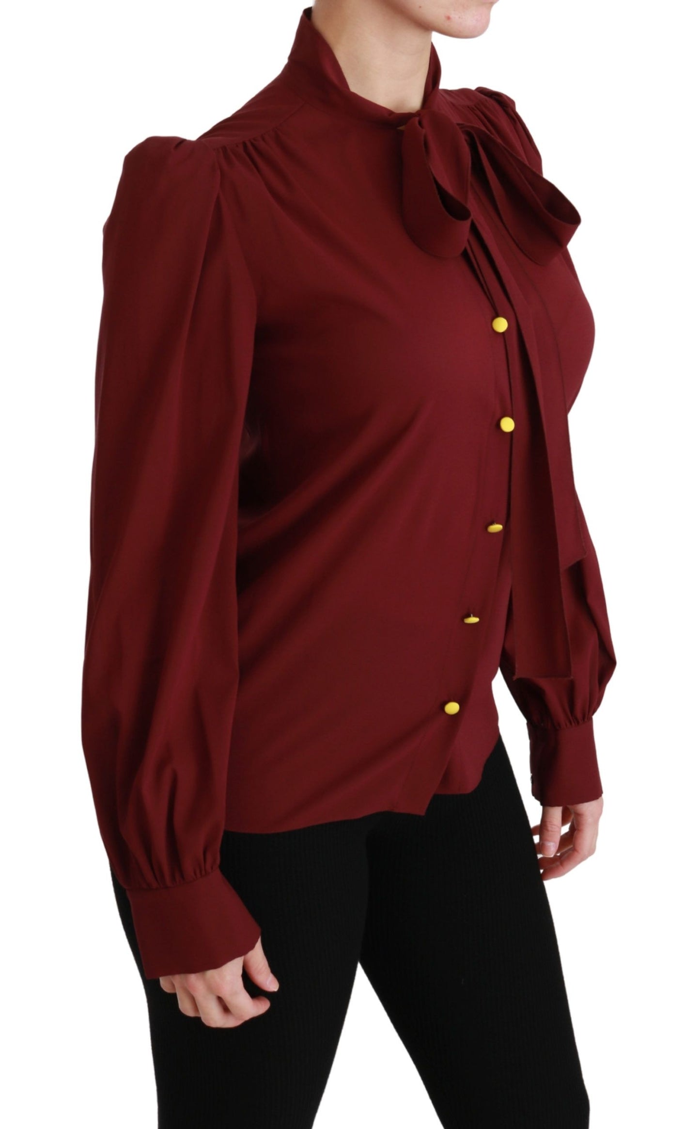 Dolce & Gabbana Elegant Maroon Silk Blend Polo Blouse IT36 / XS