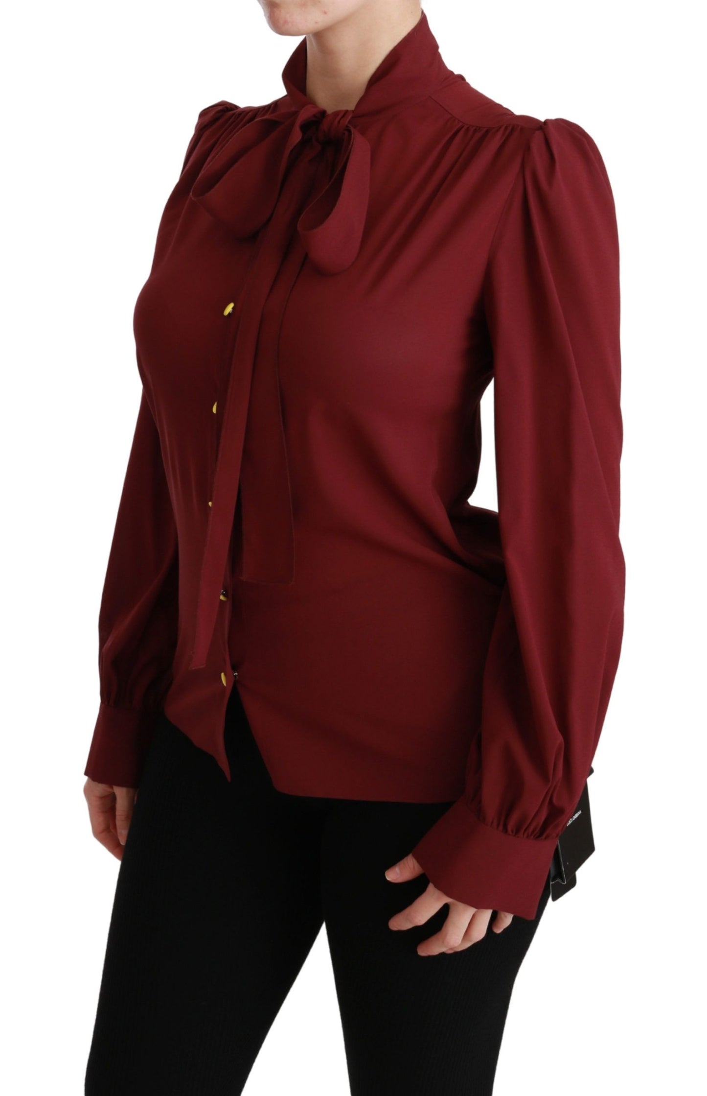 Dolce & Gabbana Elegant Maroon Silk Blend Polo Blouse IT36 / XS