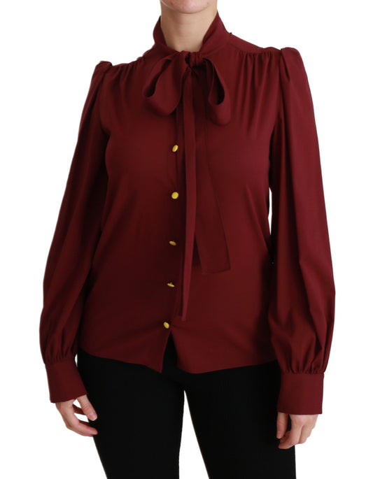 Dolce & Gabbana Elegant Maroon Silk Blend Polo Blouse IT36 / XS