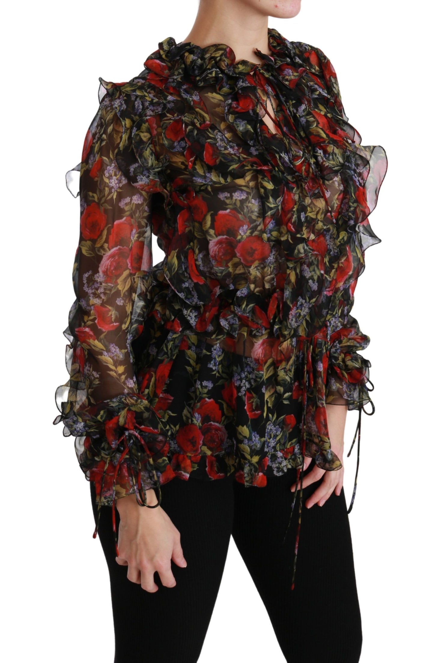 Dolce & Gabbana Elegant Floral Silk Long Sleeve Blouse IT36 / XS