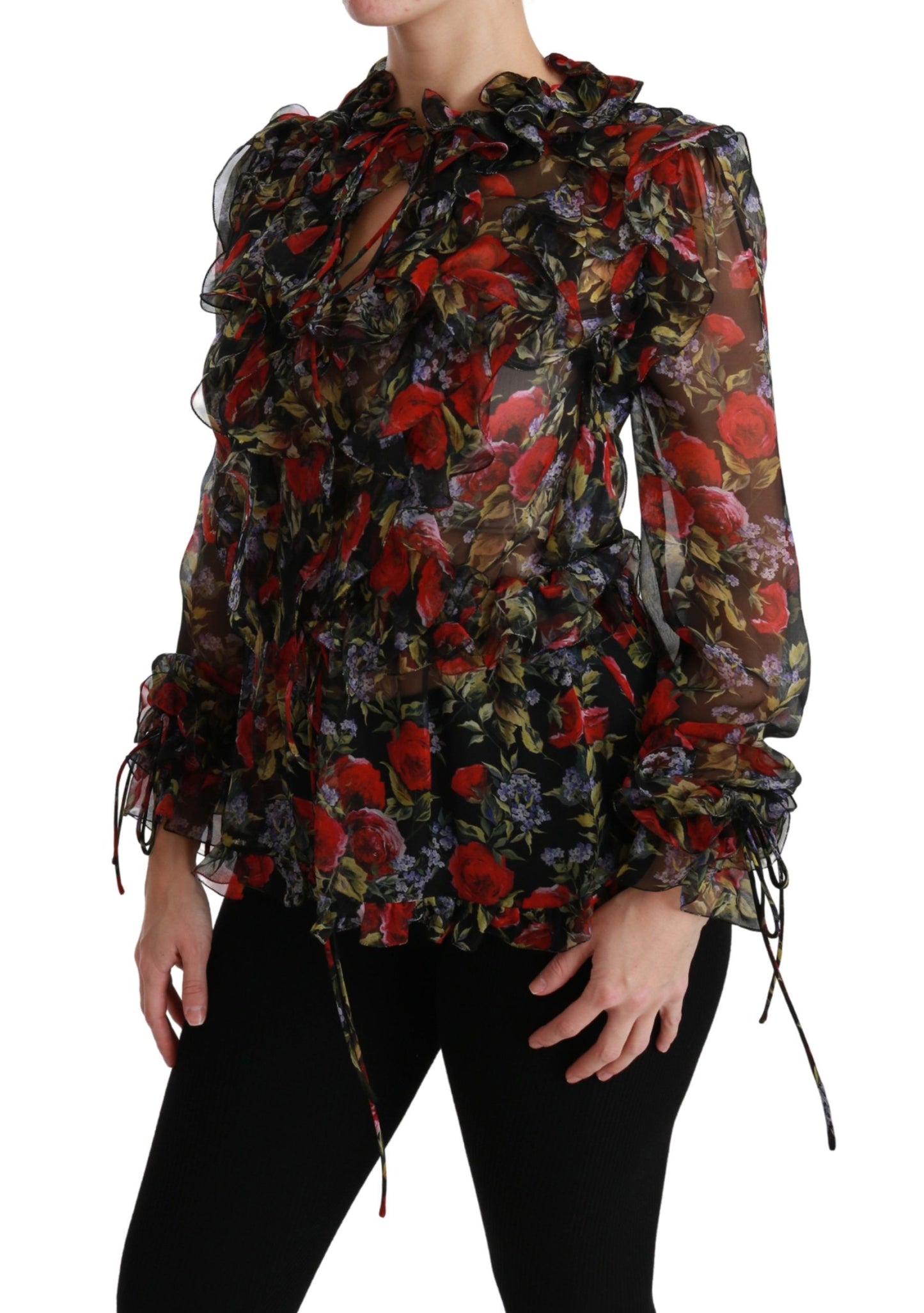 Dolce & Gabbana Elegant Floral Silk Long Sleeve Blouse IT36 / XS